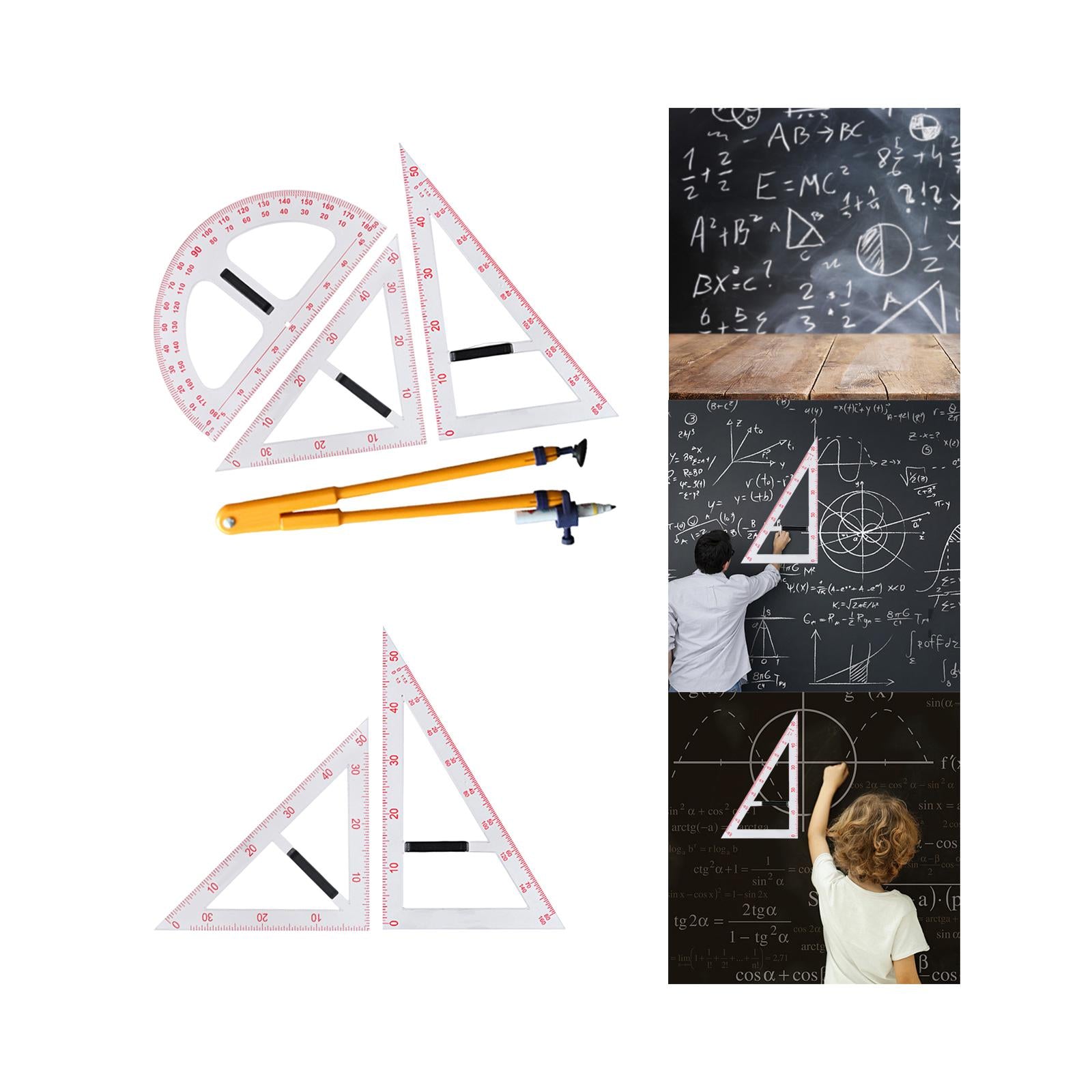 Geometry Math Set with Removable Handle Drawing Tool for Chalkboard Teachers Four piece set