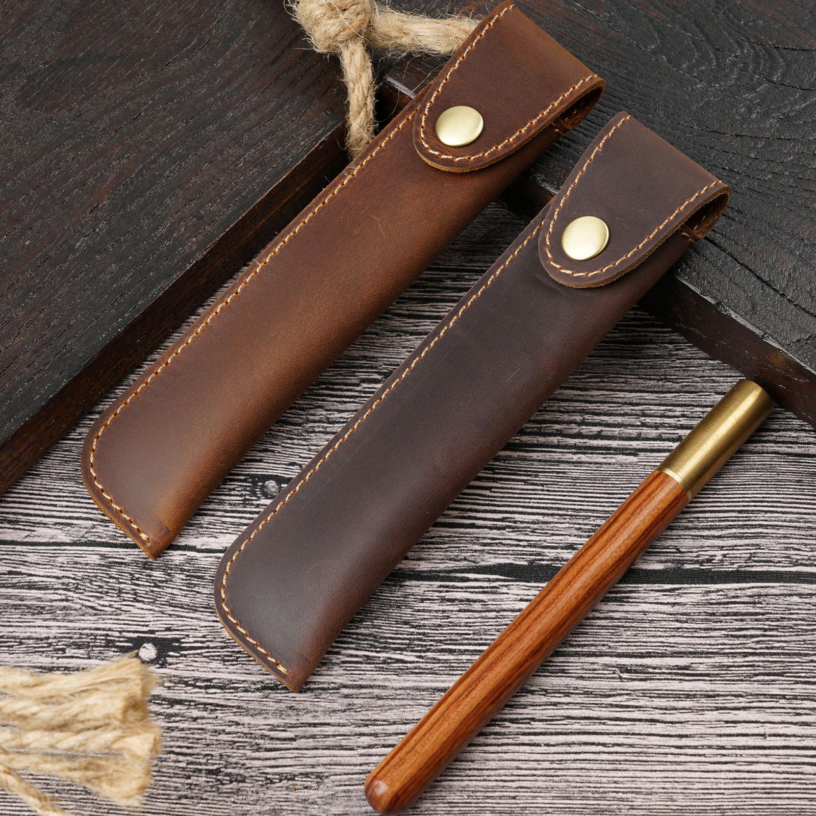 Pen Pencil Pouch Buckle Design Universal Pen Holder for Boyfriend Men Father Brown