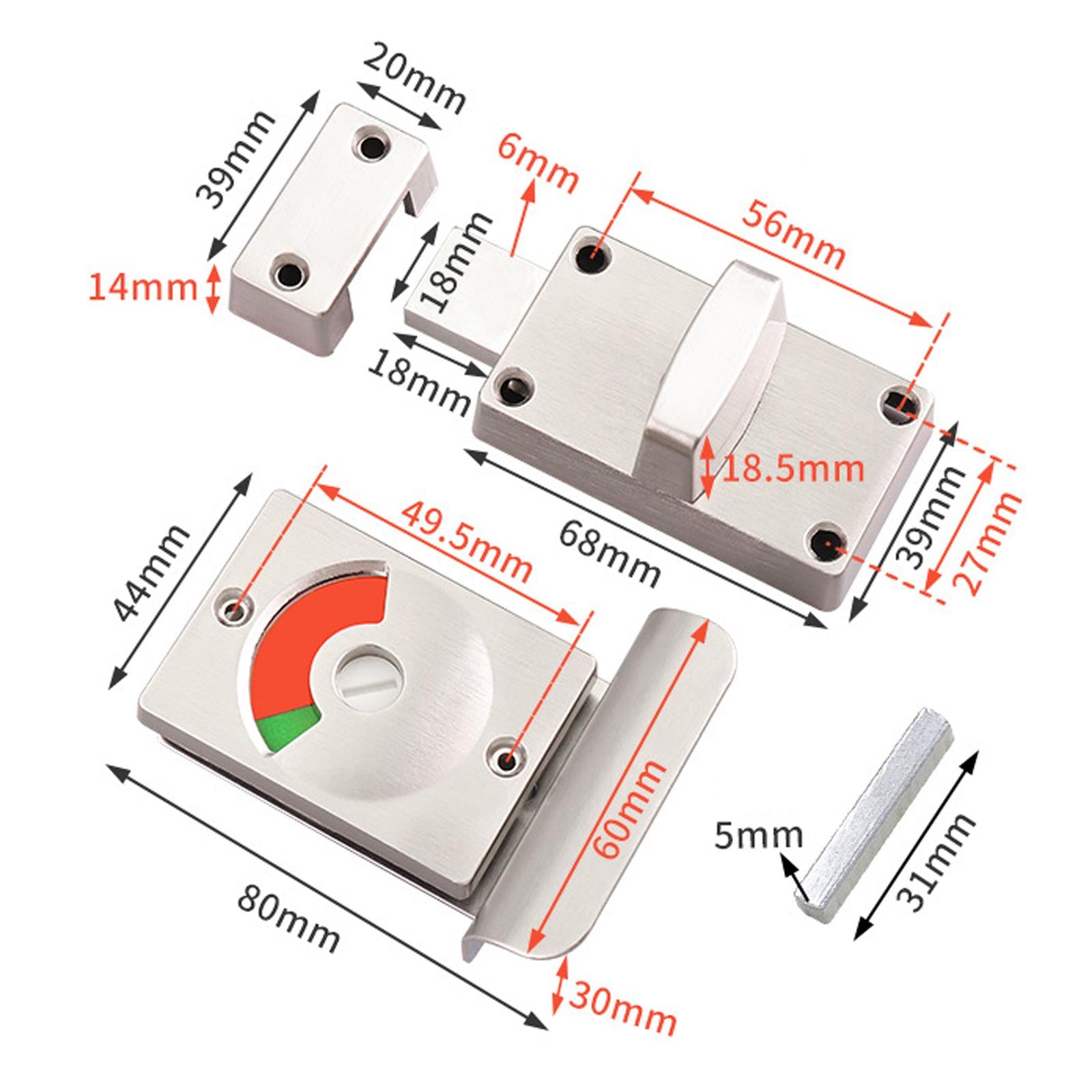 Partition Door Lock Latch Green and Red Indicator Lock for Restroom Bathroom