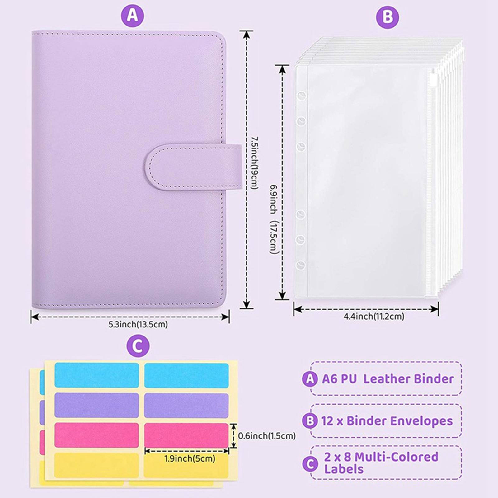 A6 Budget Binder Planner Loose Leaf Binder Label Sticker Money Saving Binder Violet