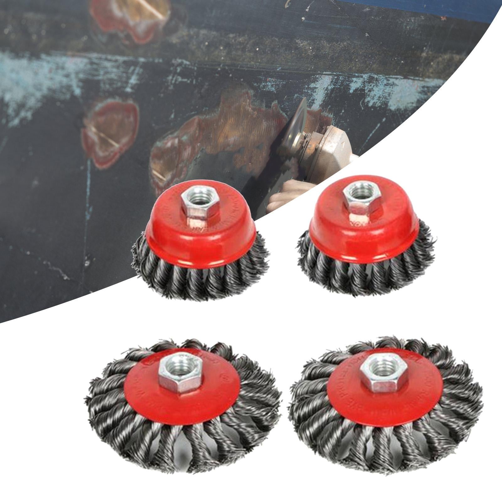 4Pcs Wire Wheel Brush Wire Cup Wheel Brush for Honing Descaling Rust Removal