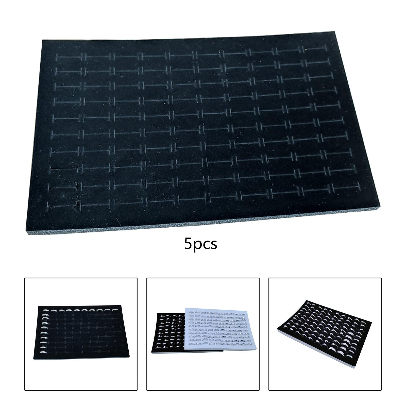 5Pcs 100 Slots Ring Pad Sponge Insert Mats Jewelry Box Pads Display Supplies Black