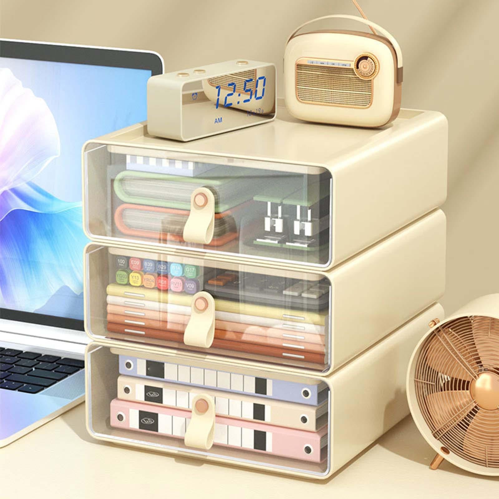Desk Organizer Drawer Desk Stackable Storage Drawer for Office Bathroom Home White