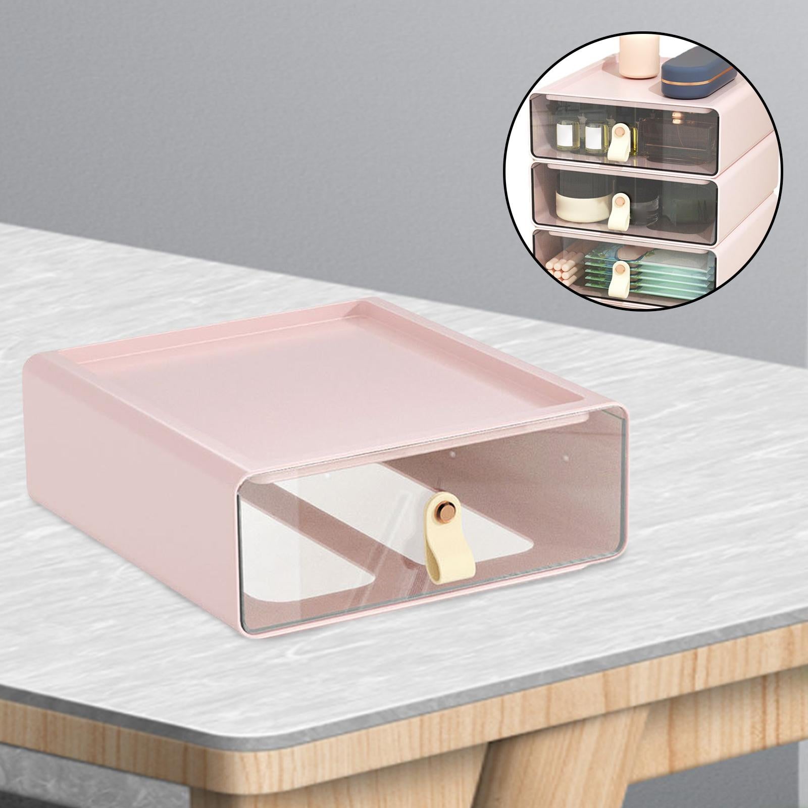 Desk Organizer Drawer Desk Stackable Storage Drawer for Office Bathroom Home Pink