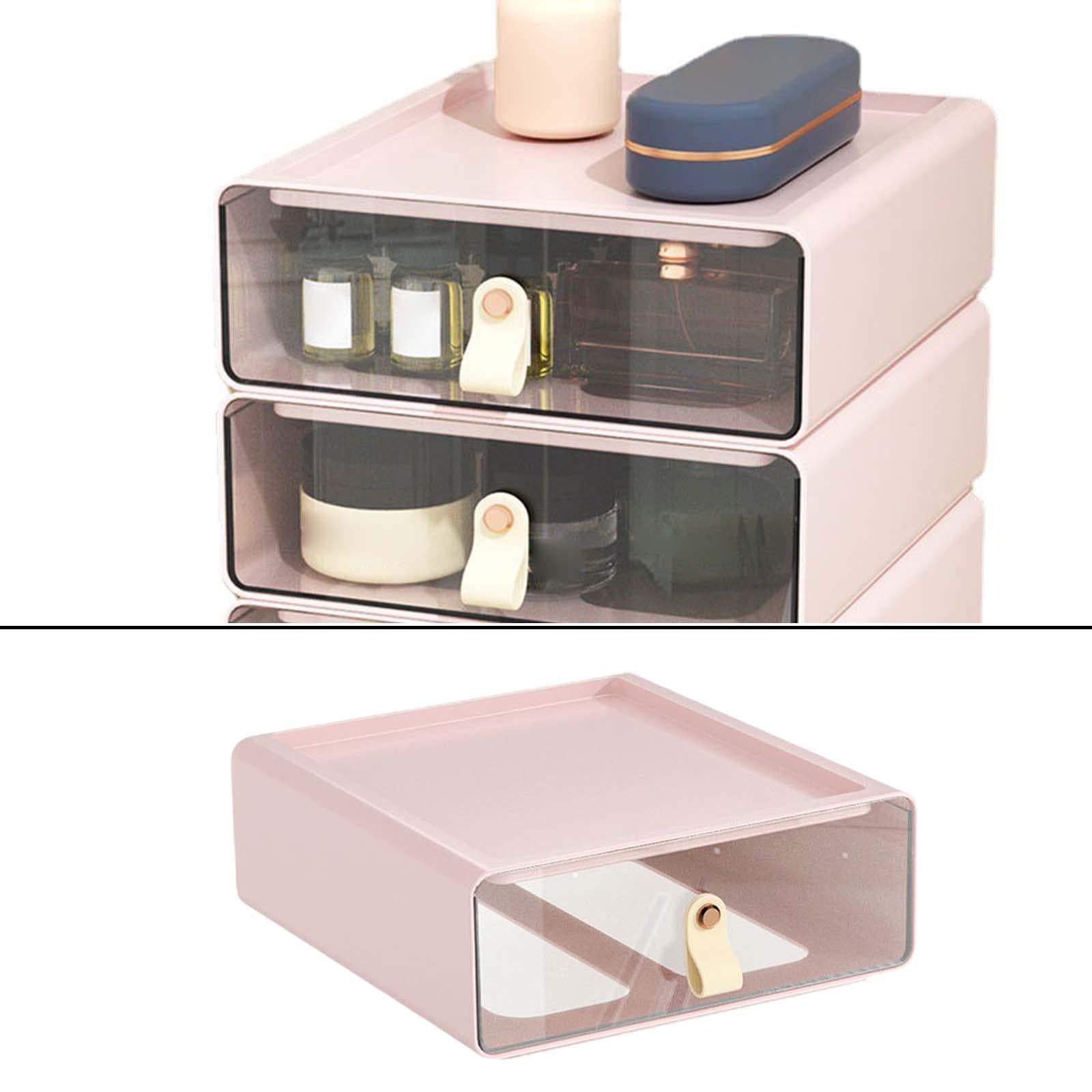 Desk Organizer Drawer Desk Stackable Storage Drawer for Office Bathroom Home Pink