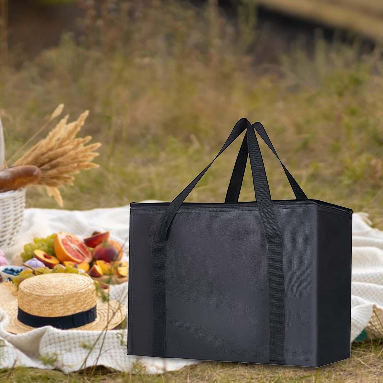 Insulated Cooler Bag Reusable Grocery Shopping Bag for Office Picnic Camping Black
