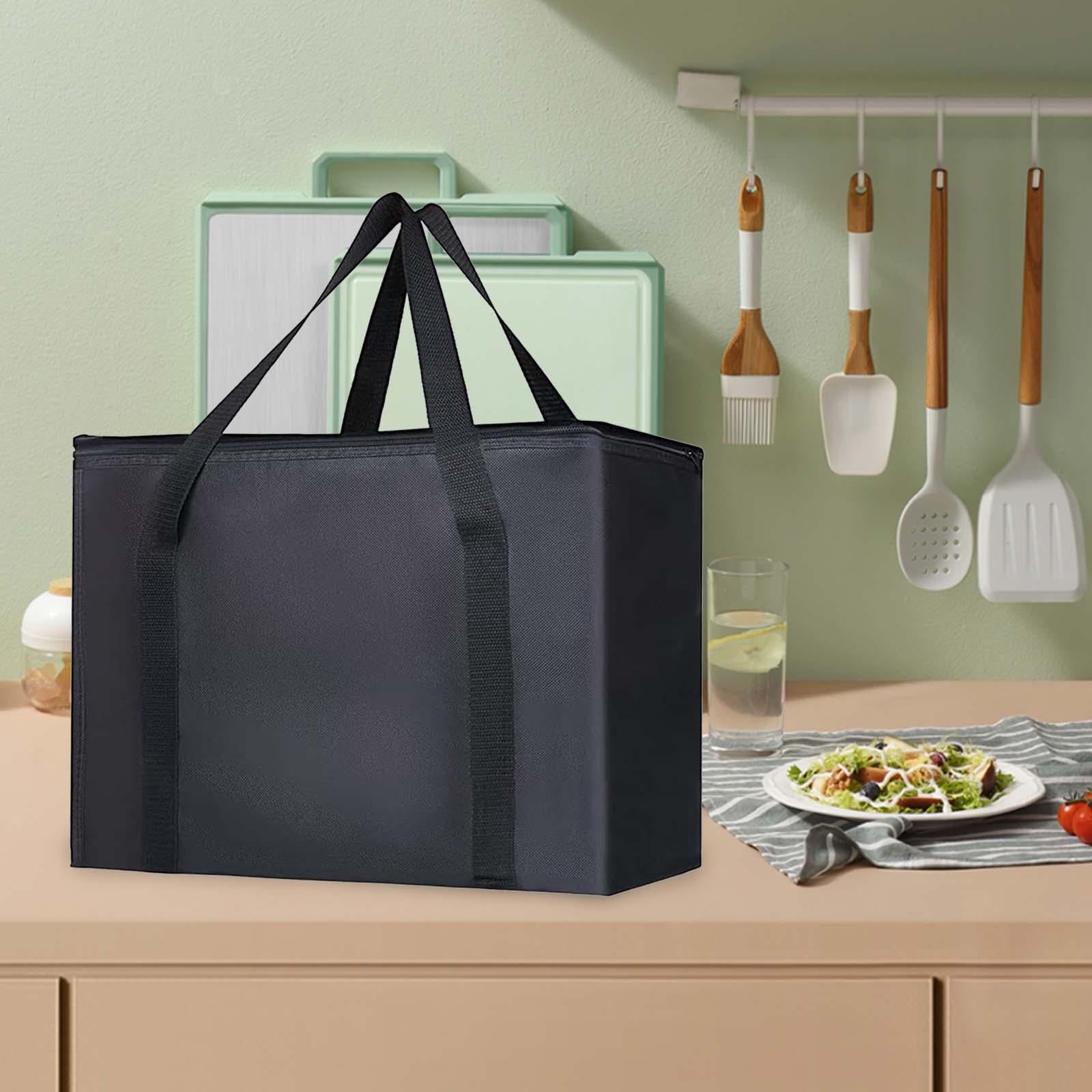 Insulated Cooler Bag Reusable Grocery Shopping Bag for Office Picnic Camping Black