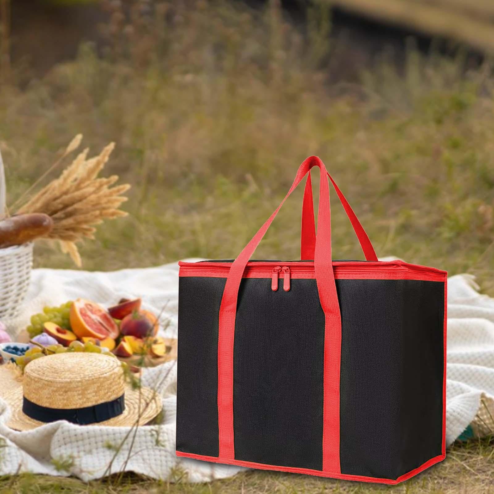 Insulated Cooler Bag Reusable Grocery Shopping Bag for Office Picnic Camping Red
