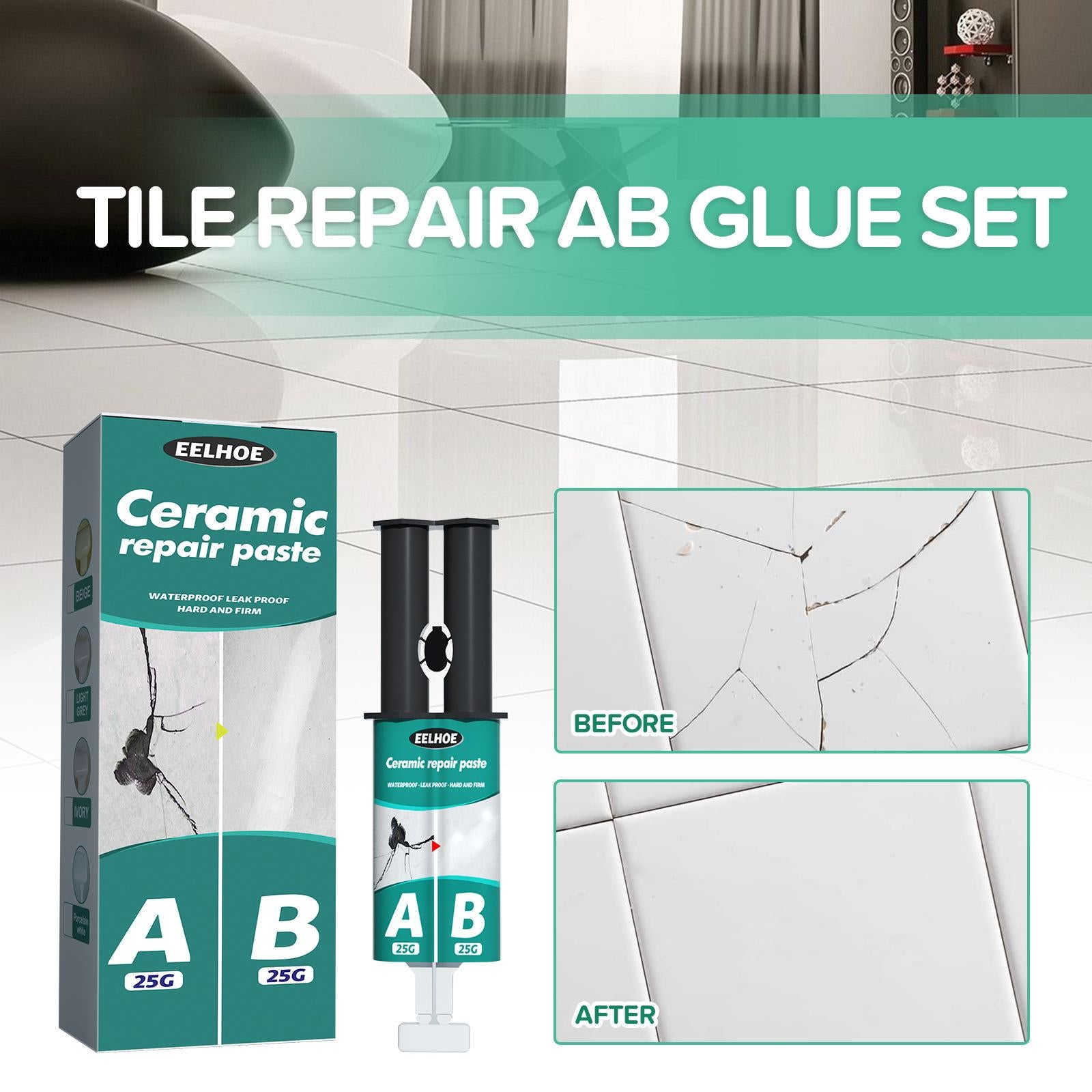 Tile Repair Agent Floor Repair Wall Repair Patch Set for Kitchen Home Marble White