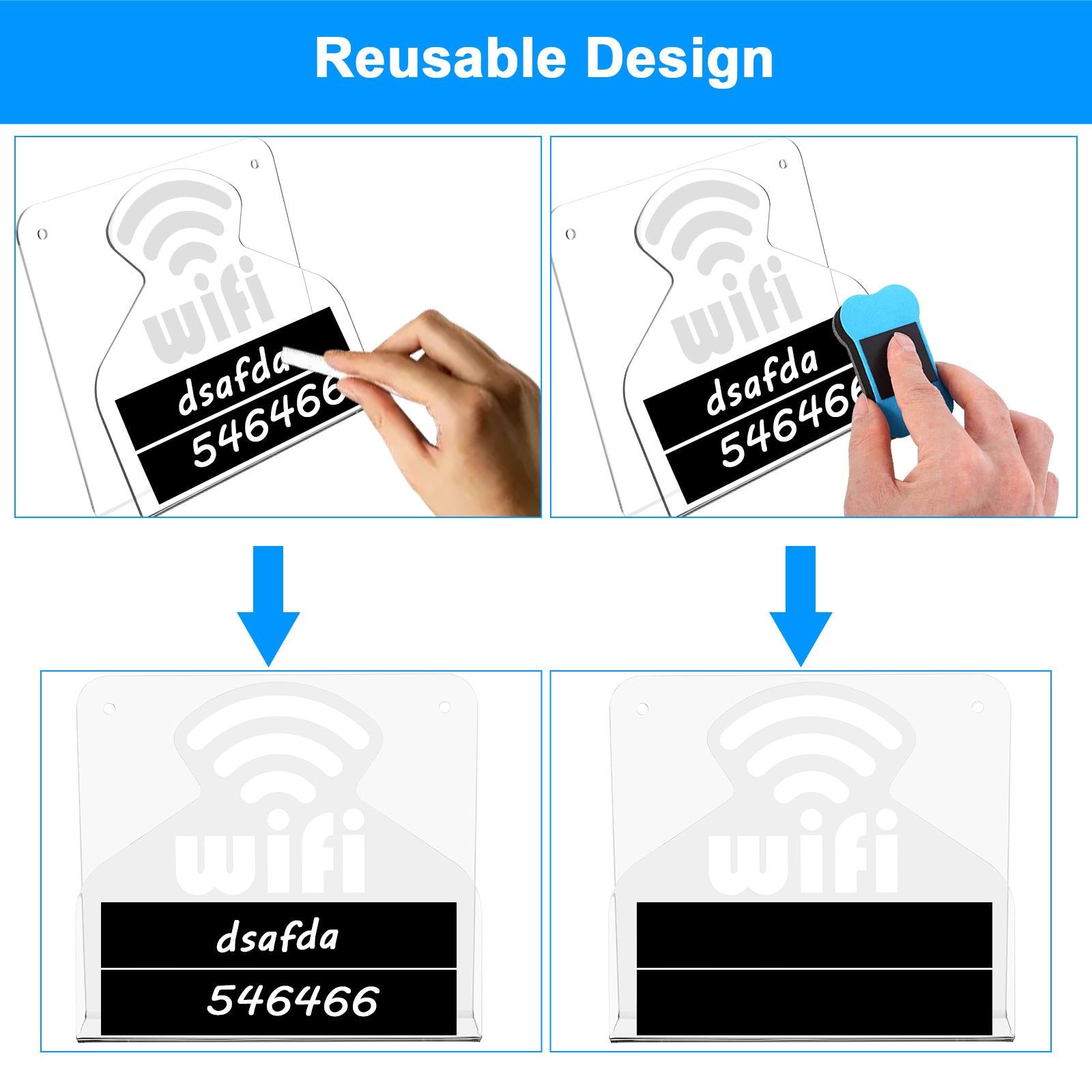 WiFi Pattern Password Sign Acrylic Clear Reusable for Reception Hotel Office