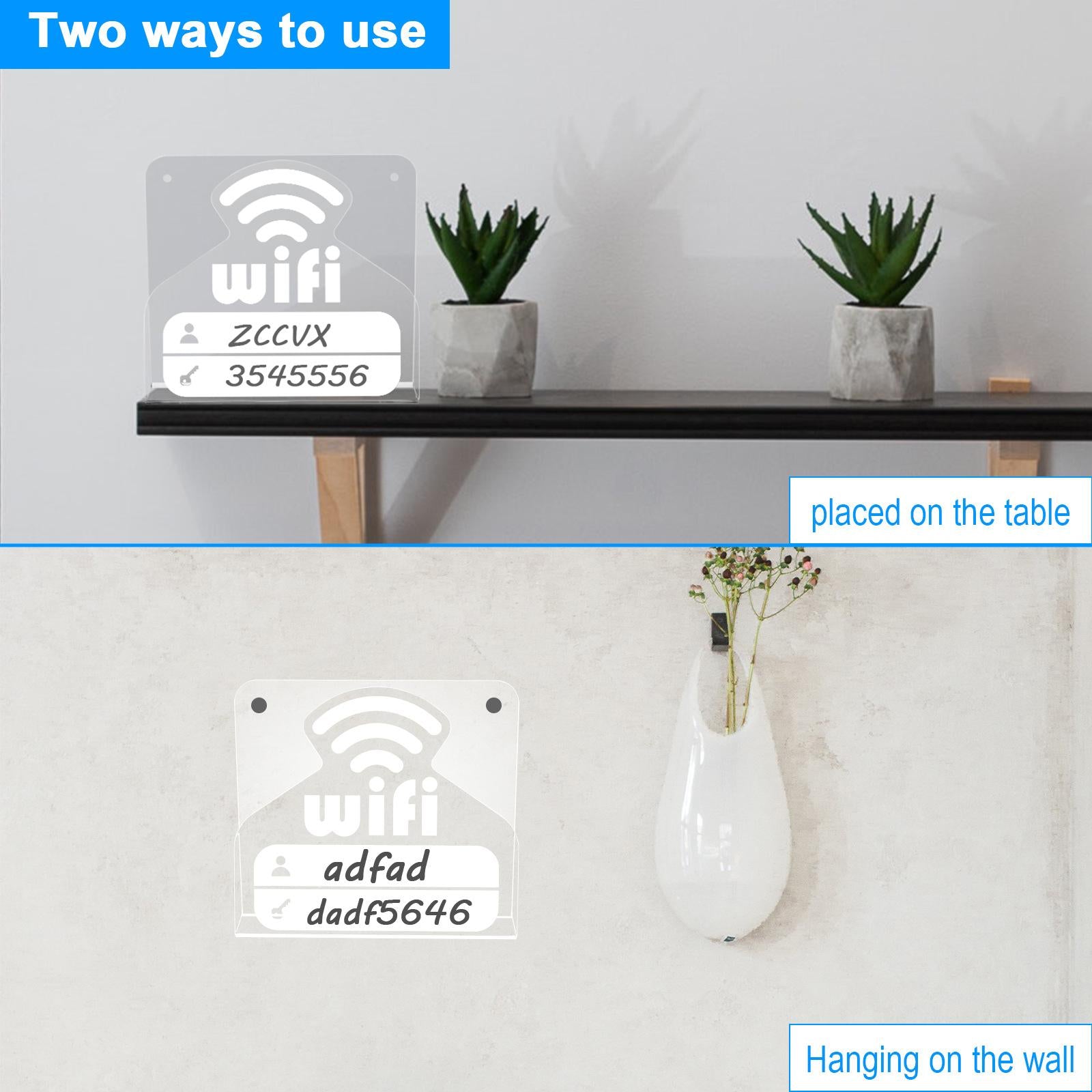 WiFi Pattern Password Sign Acrylic Clear Reusable for Reception Hotel Office