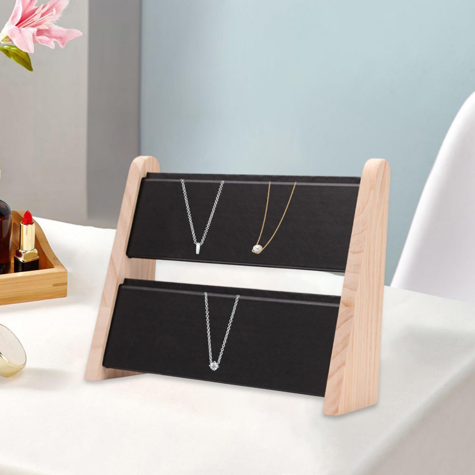 Wooden Necklace Display Stand Rack Jewellery Tabletop Display Board Black