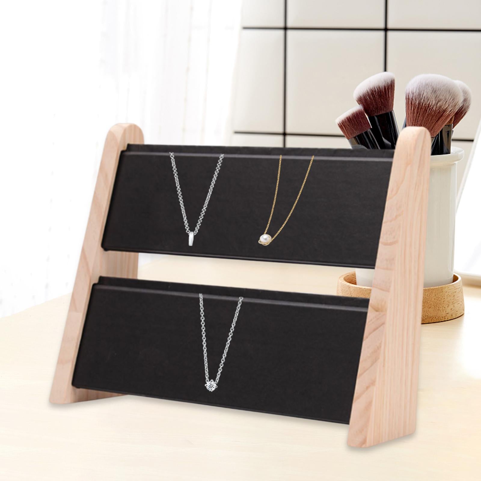 Wooden Necklace Display Stand Rack Jewellery Tabletop Display Board Black