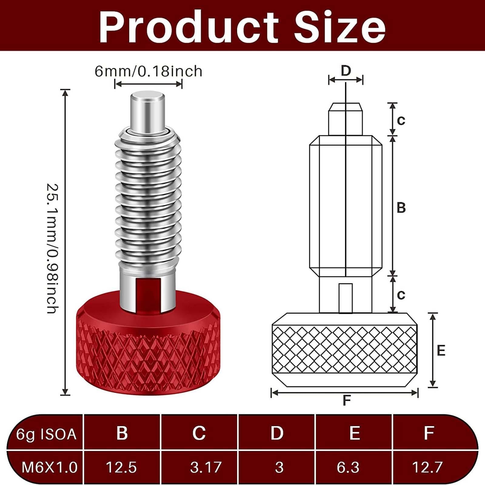 Hand Retractable Spring Plunger with Knurled Handle for Chassis Engine Rooms red