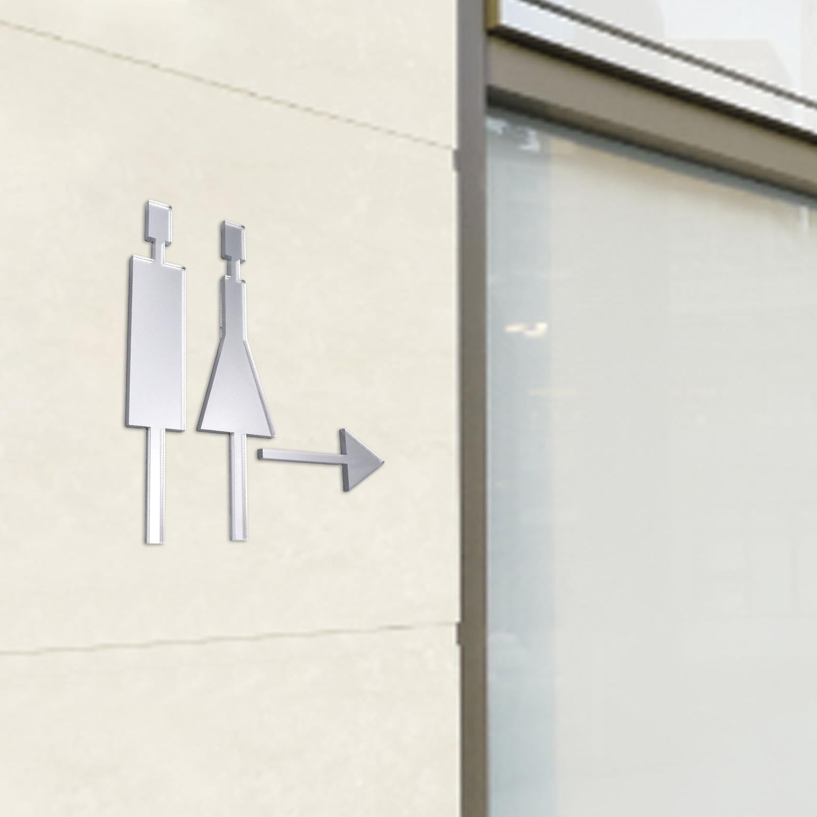 Bathroom Door Signage Decor Simple Restroom Signage for Commercial Bar Store Silver