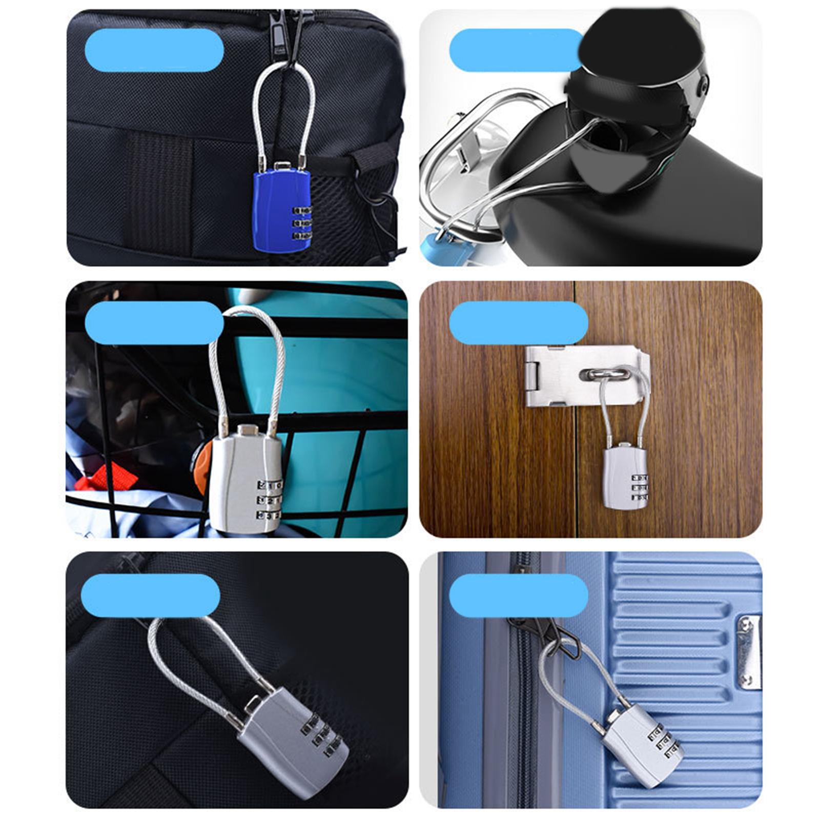 3 Digit Combination Lock Metal Cable Password Lock for Cabinets Bags Luggage Black