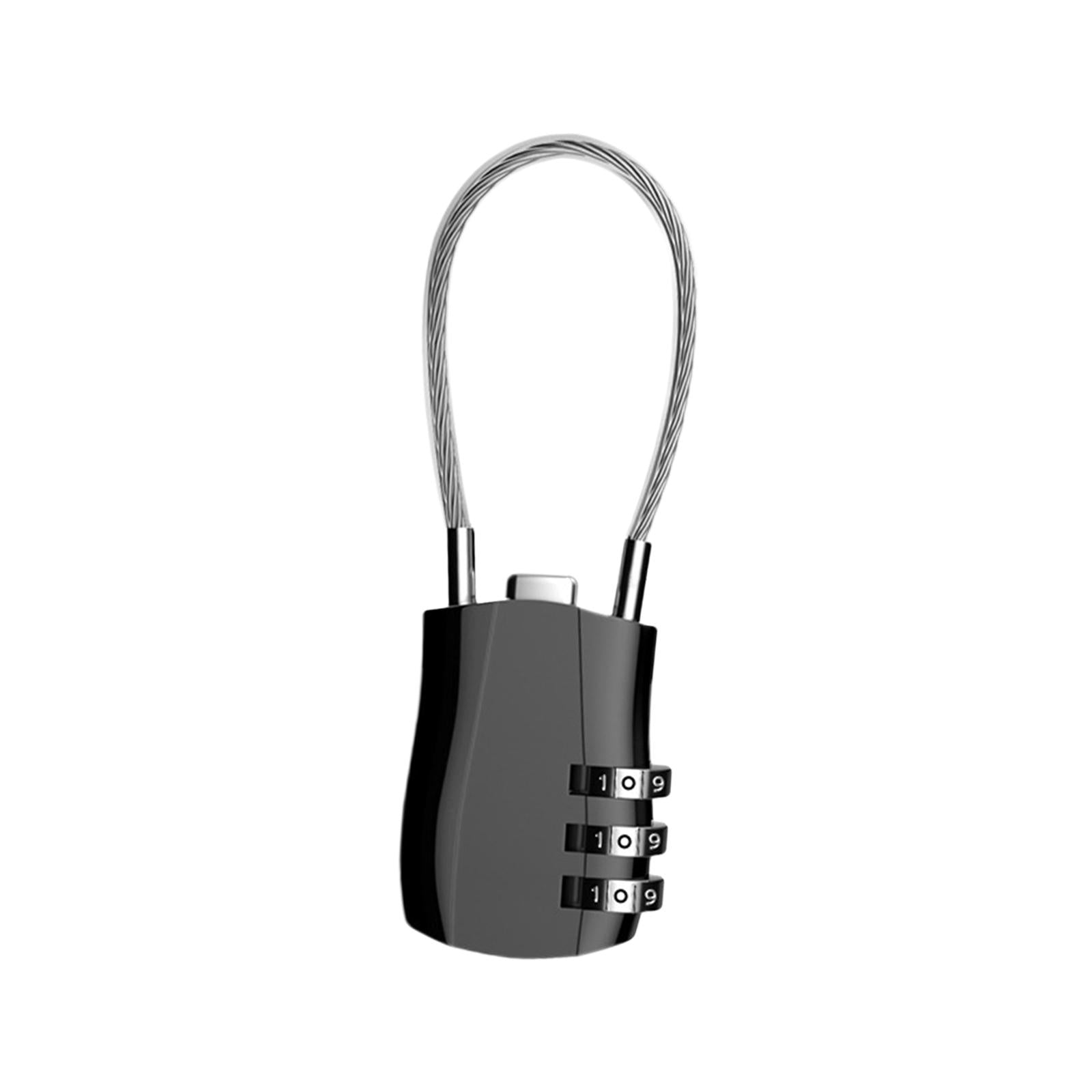 3 Digit Combination Lock Metal Cable Password Lock for Cabinets Bags Luggage Black