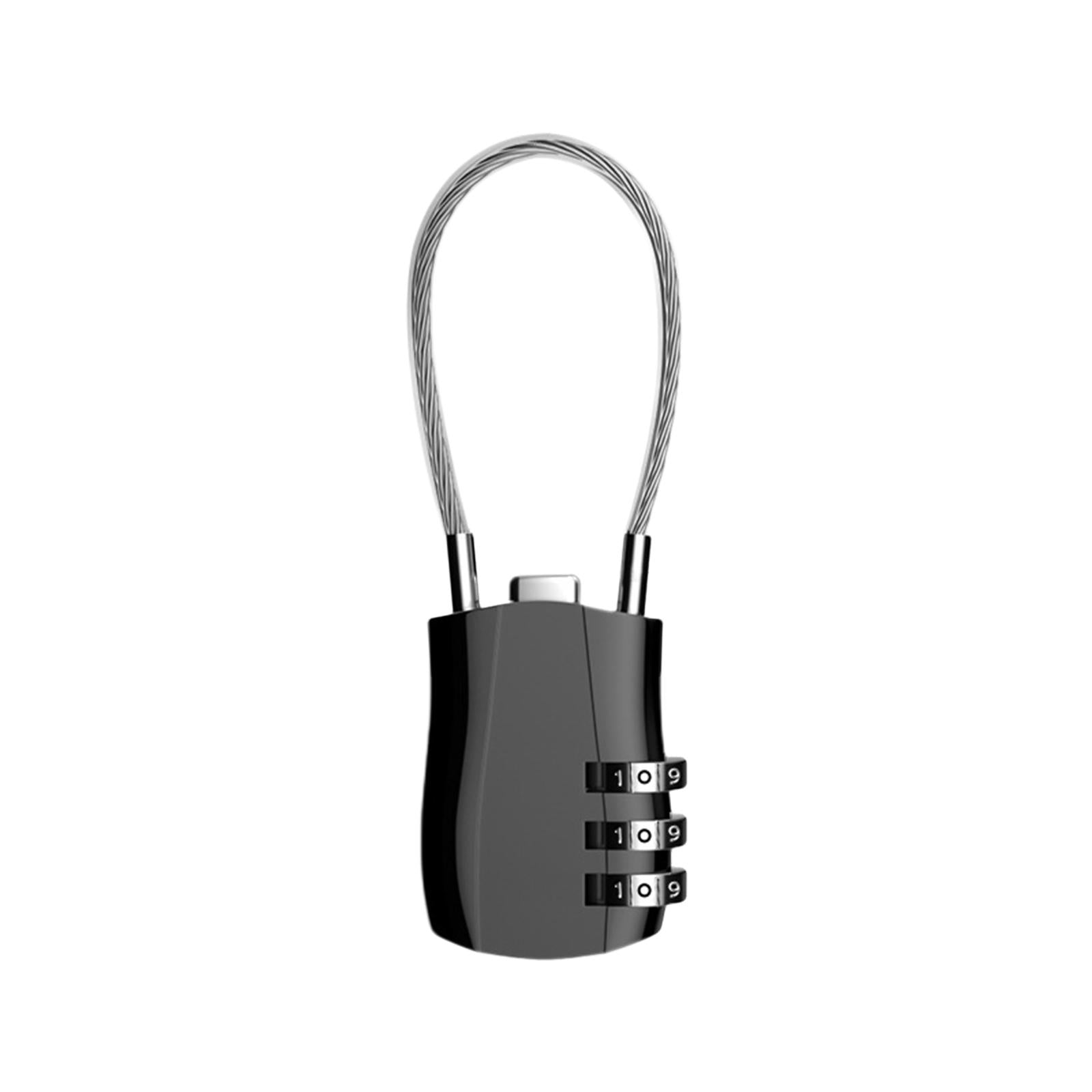 3 Digit Combination Lock Metal Cable Password Lock for Cabinets Bags Luggage Black