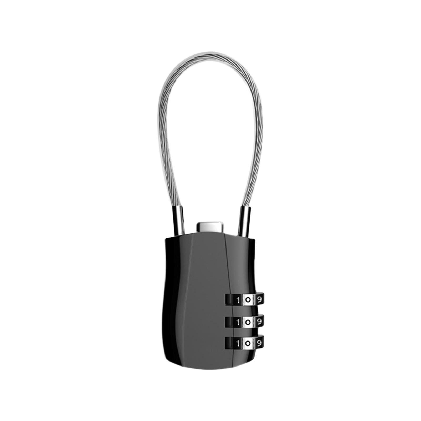 3 Digit Combination Lock Metal Cable Password Lock for Cabinets Bags Luggage Black