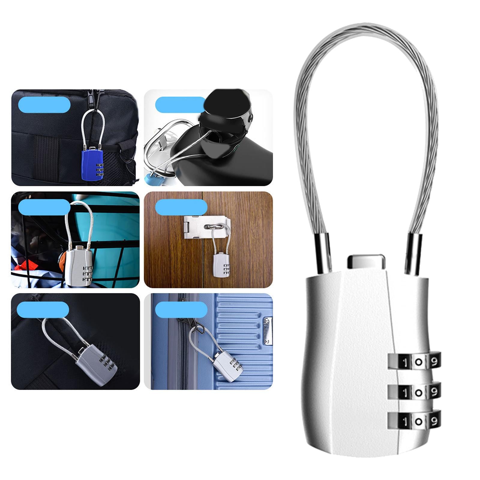 3 Digit Combination Lock Metal Cable Password Lock for Cabinets Bags Luggage gray