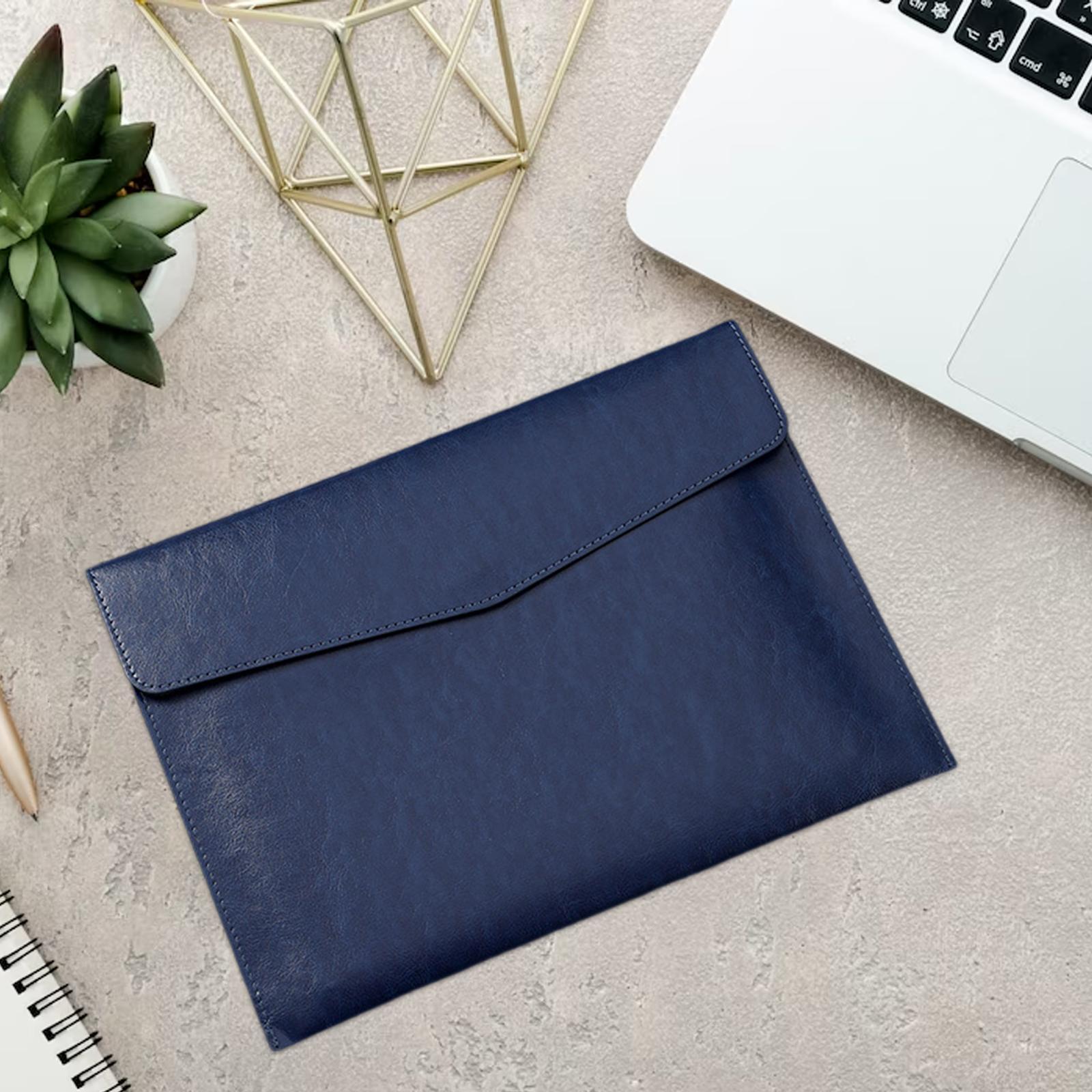 PU Leather Folder Portable Expanding File Organizer for Home Teaching Family Blue