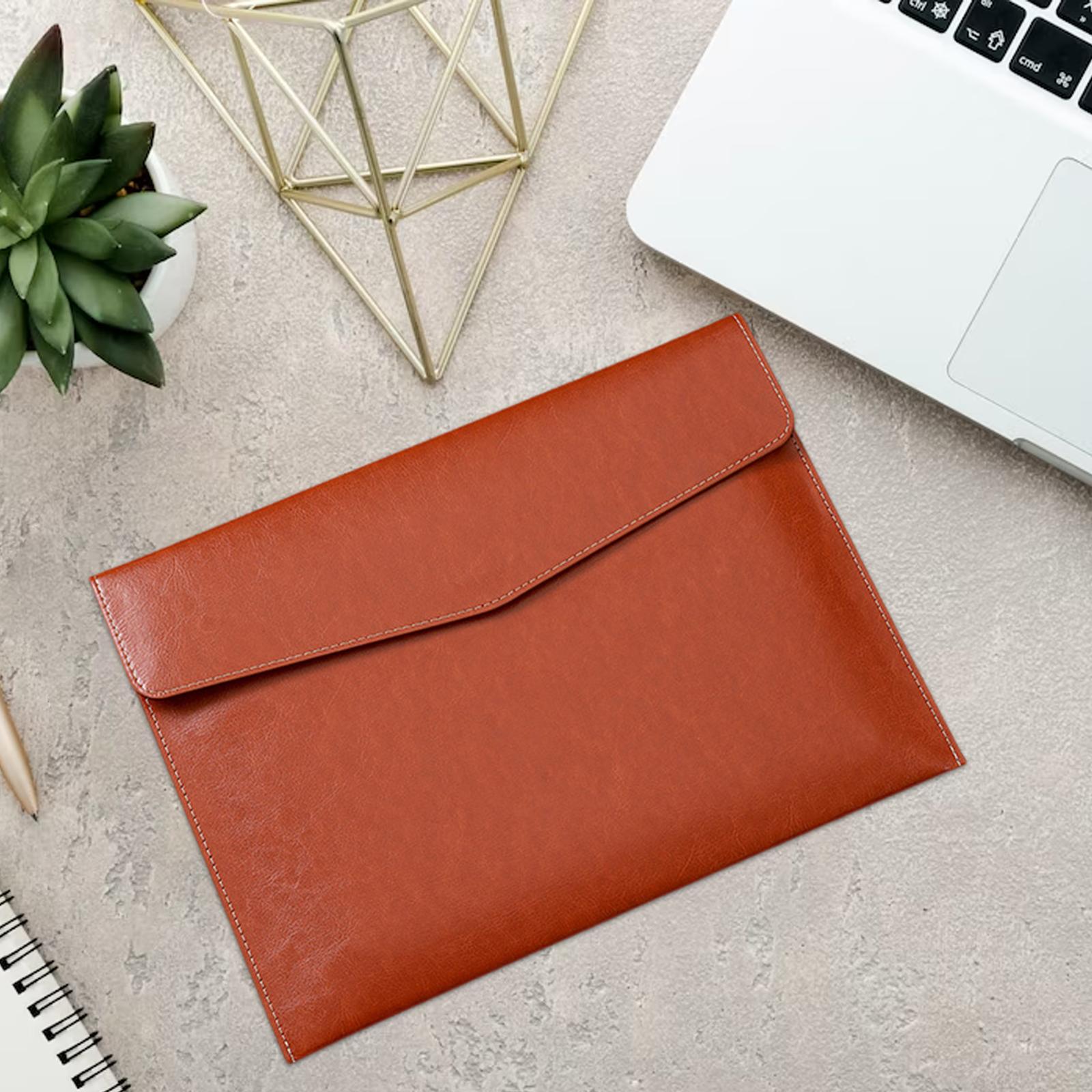 PU Leather Folder Portable Expanding File Organizer for Home Teaching Family Brown