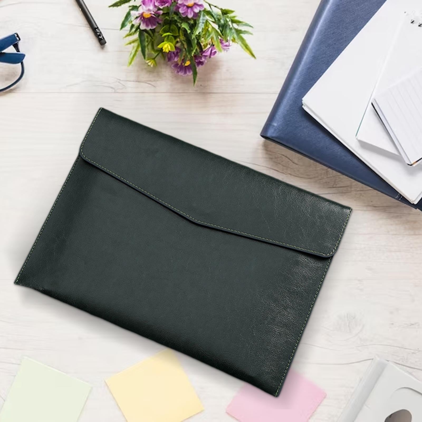 PU Leather Folder Portable Expanding File Organizer for Home Teaching Family Navy blue