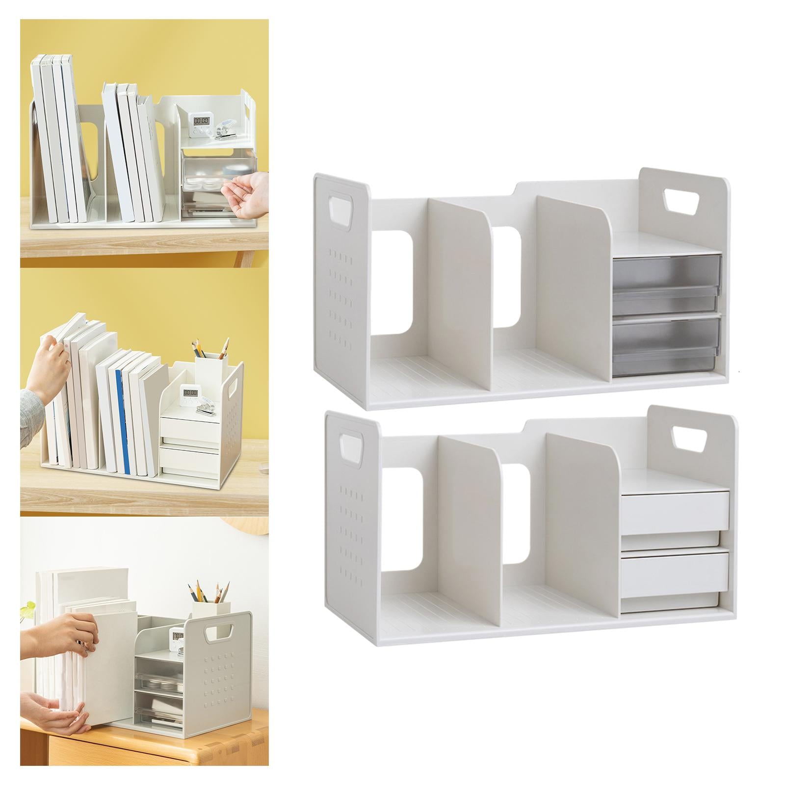 Kids Bookcase Book Shelf Portable Desktop Bookshelf for Pencil Ruler Pencils White and Clear