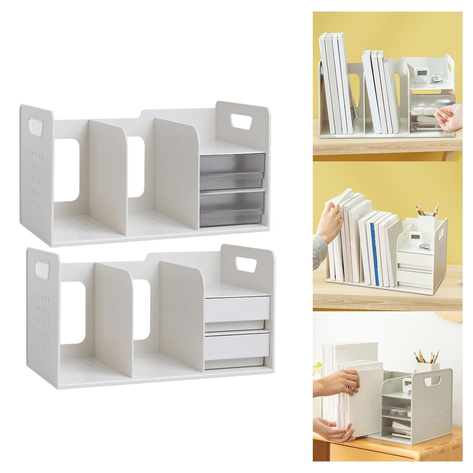 Kids Bookcase Book Shelf Portable Desktop Bookshelf for Pencil Ruler Pencils White and Clear