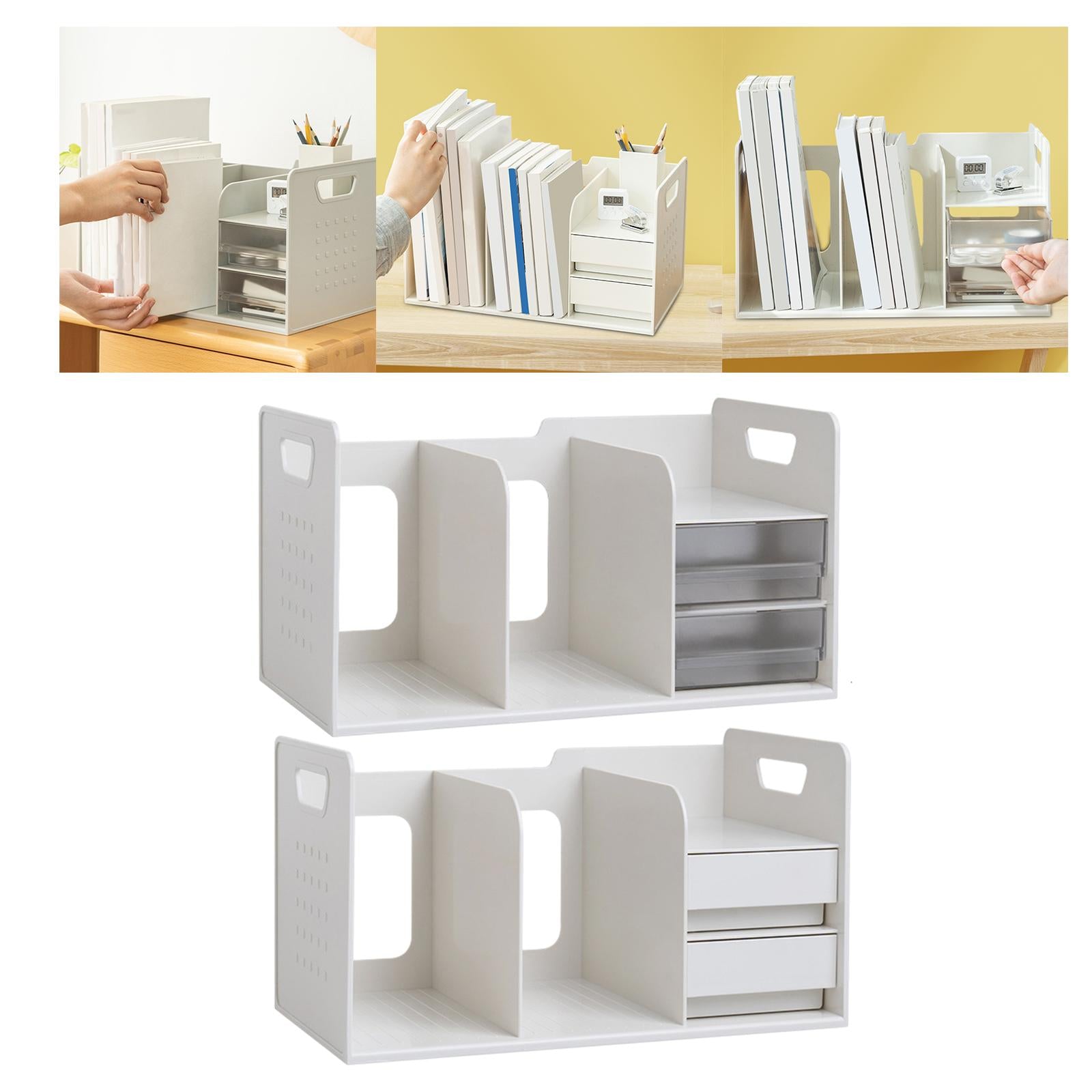 Kids Bookcase Book Shelf Portable Desktop Bookshelf for Pencil Ruler Pencils White and Clear