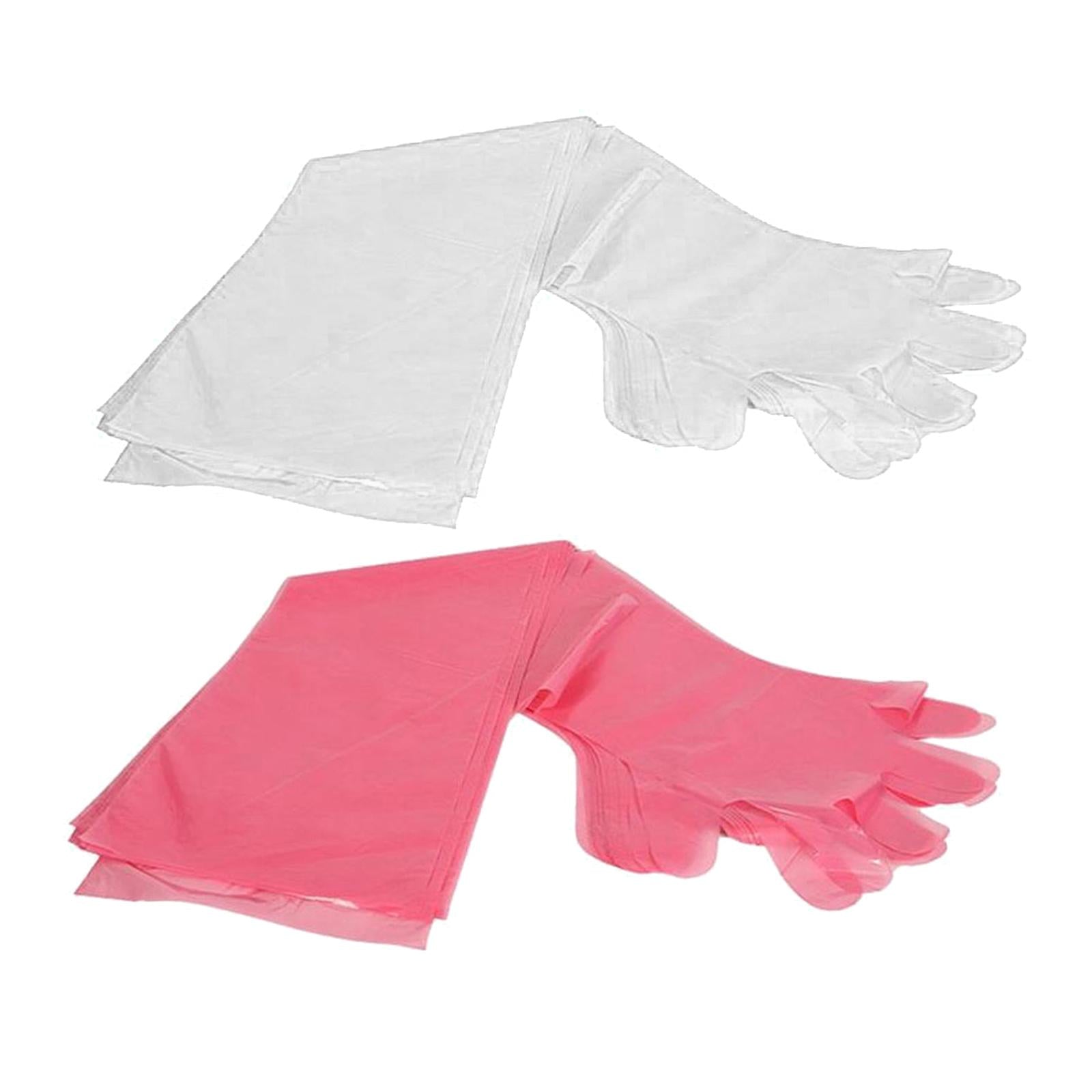 100Pcs Disposable Long Arm Gloves Vet Glove for Fishing Pet Care Beauty Hair Red