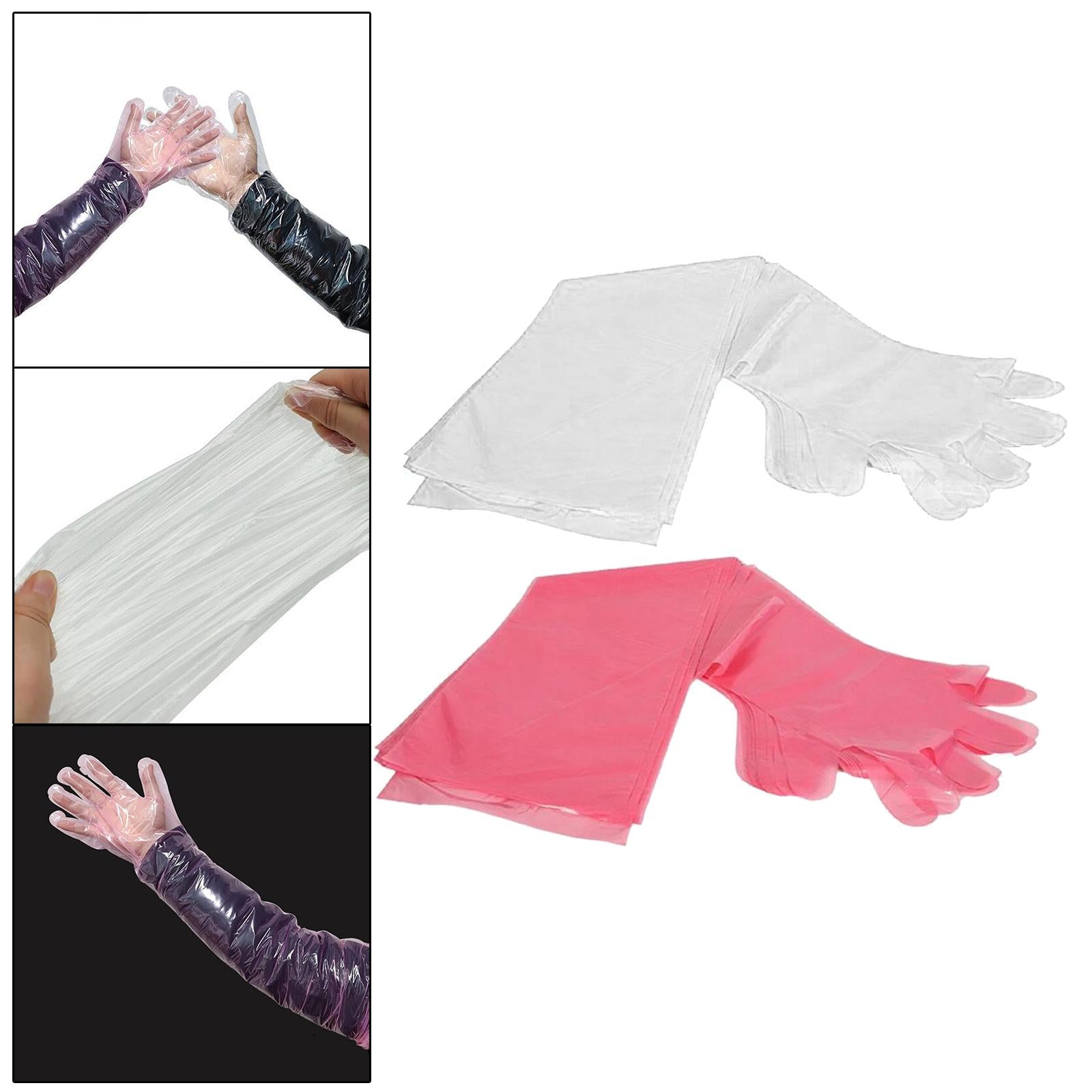100Pcs Disposable Long Arm Gloves Vet Glove for Fishing Pet Care Beauty Hair Red