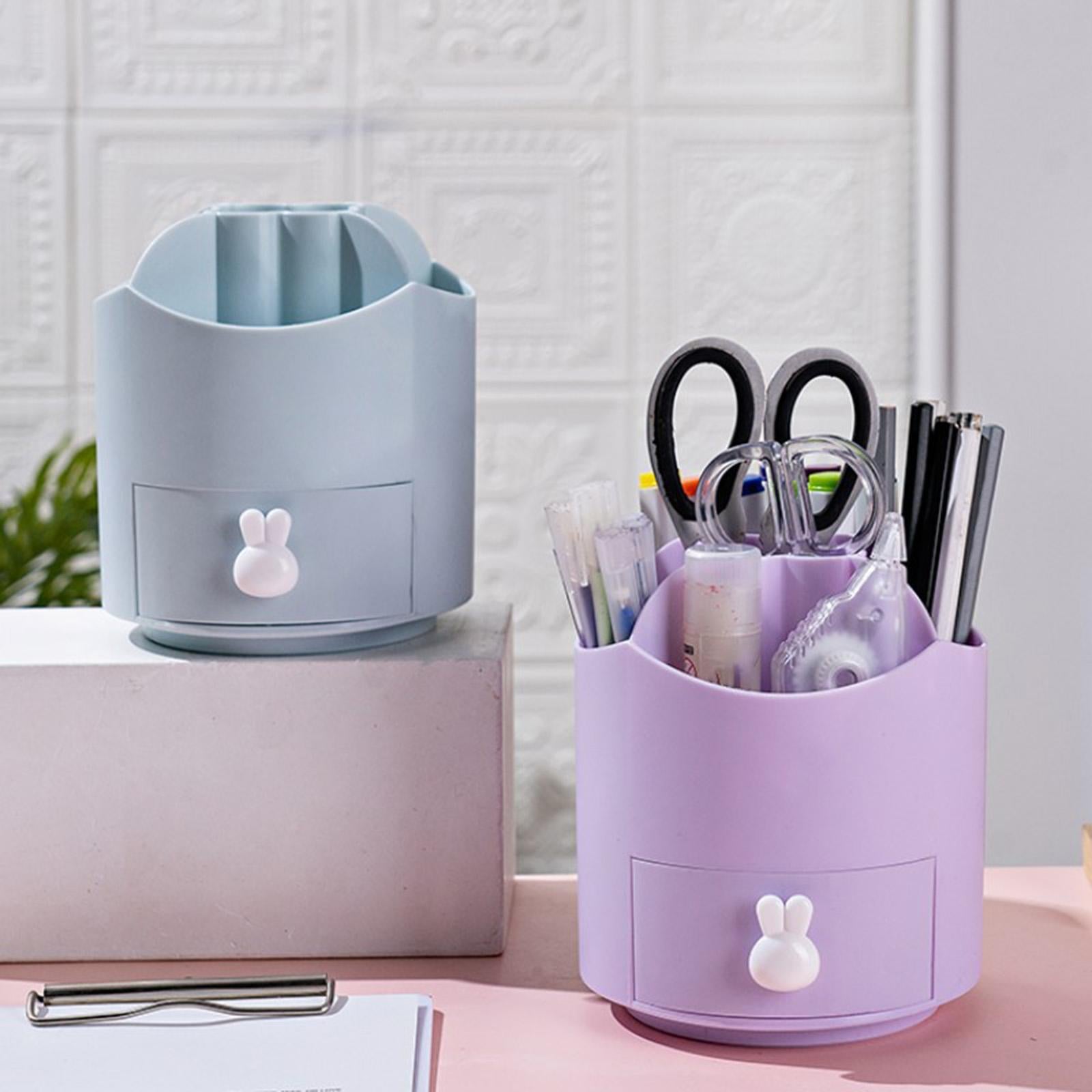 360 Degree Rotation Pen Holder Storage Box for Art Supply Desktop Stationery Blue