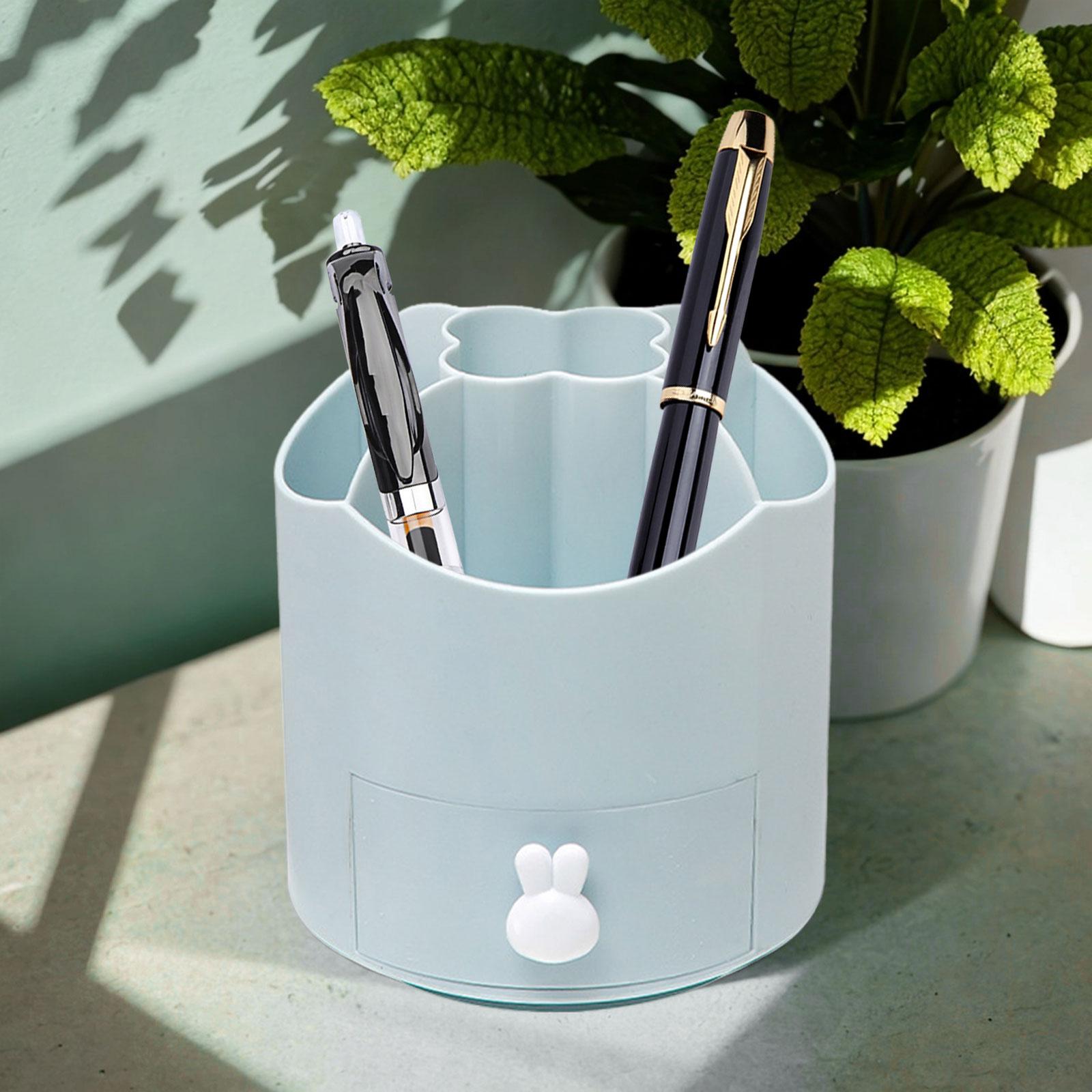 360 Degree Rotation Pen Holder Storage Box for Art Supply Desktop Stationery Blue