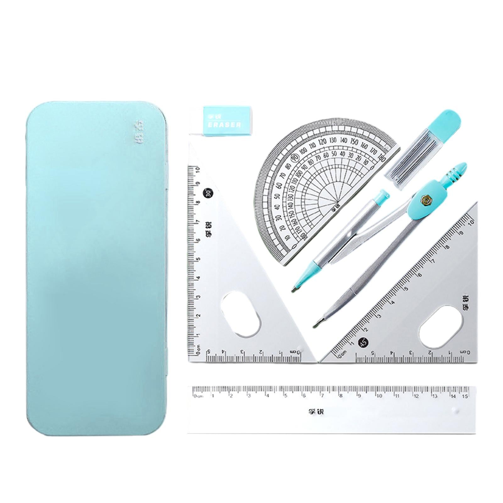 Math Geometry Set with Storage Case Reusable Portable for Kids Teachers Home Blue Closed Box