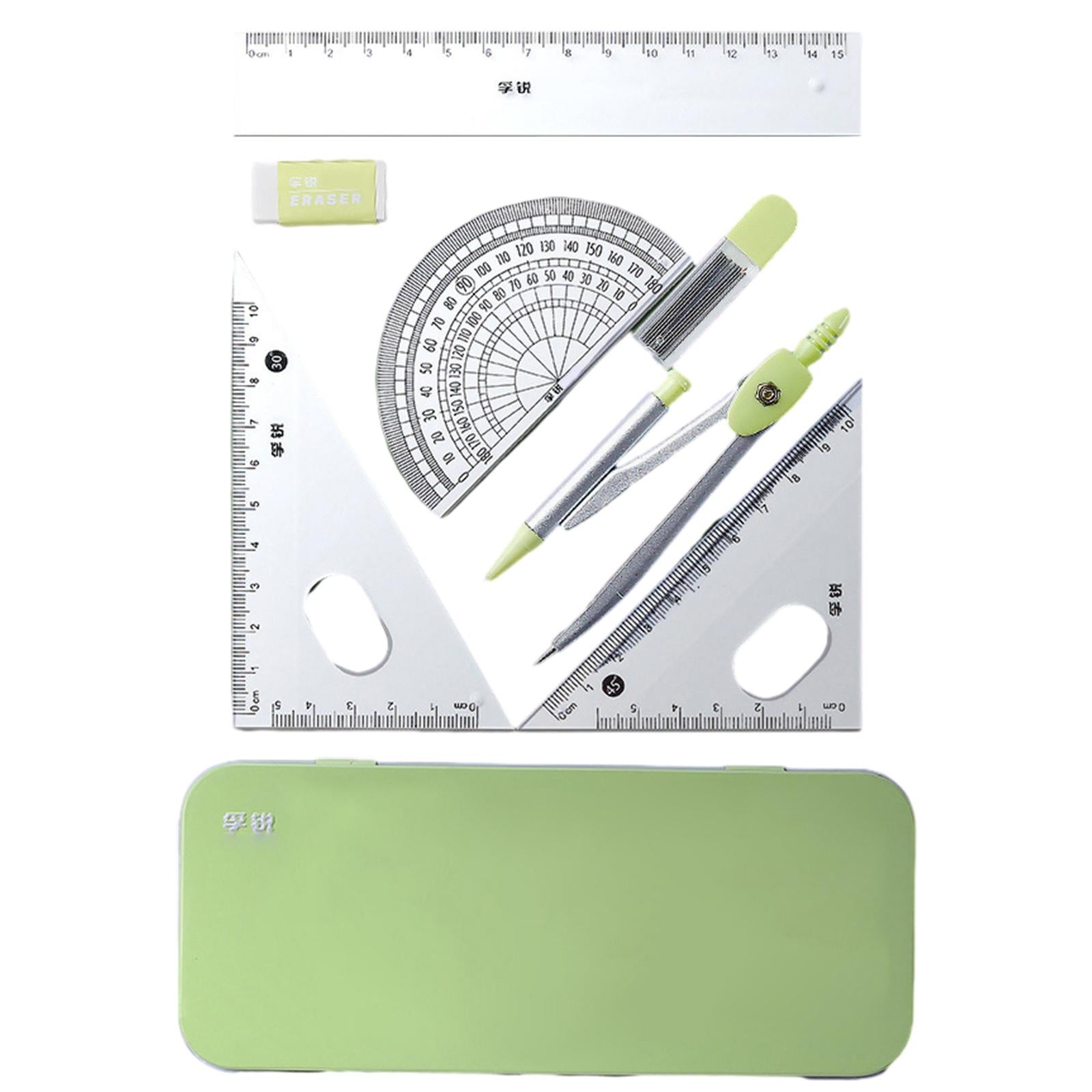 Math Geometry Set with Storage Case Reusable Portable for Kids Teachers Home Green Closed Box