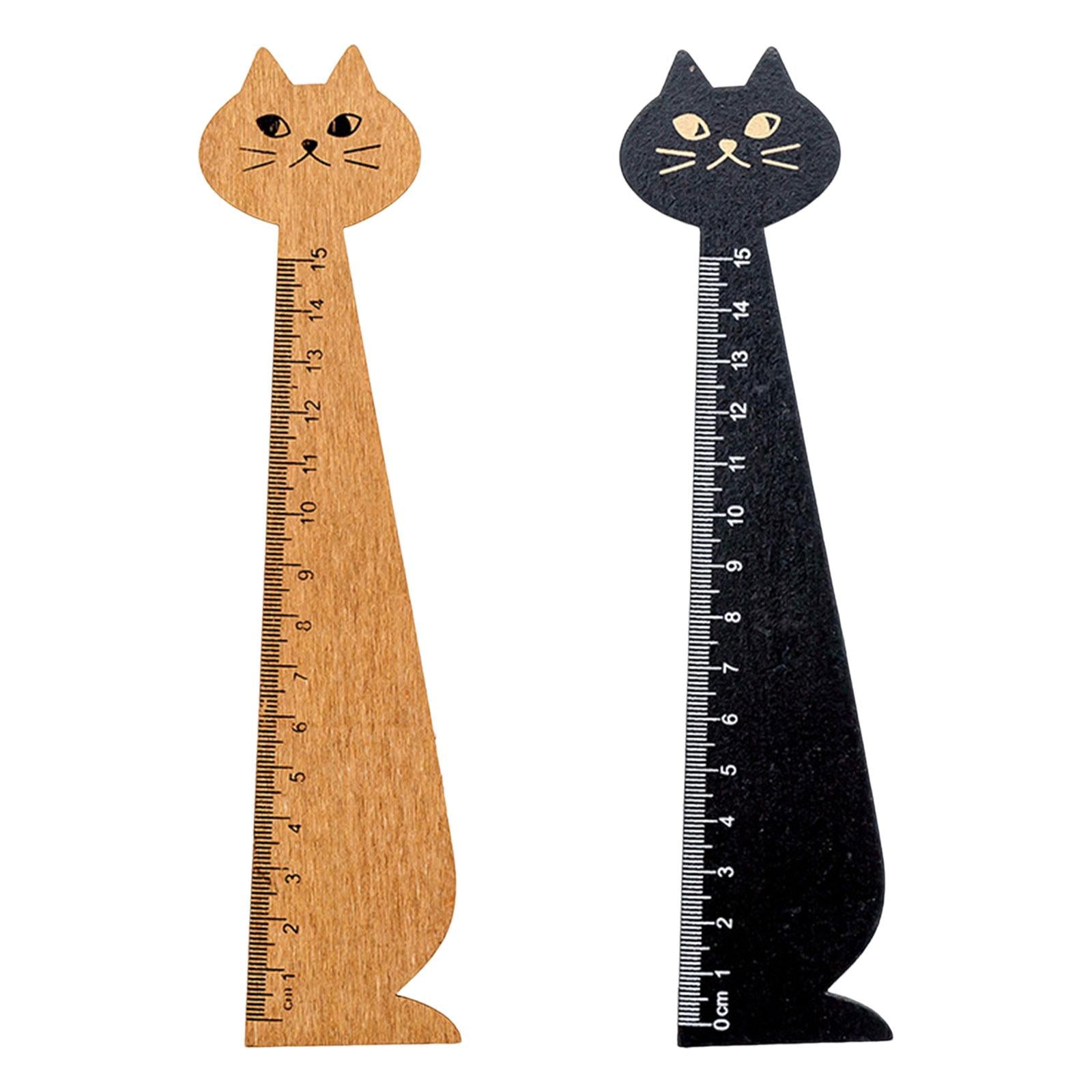 Wooden Straight Ruler Korean Style Cartoon Cat Ruler for Girls Boys Children Yellow