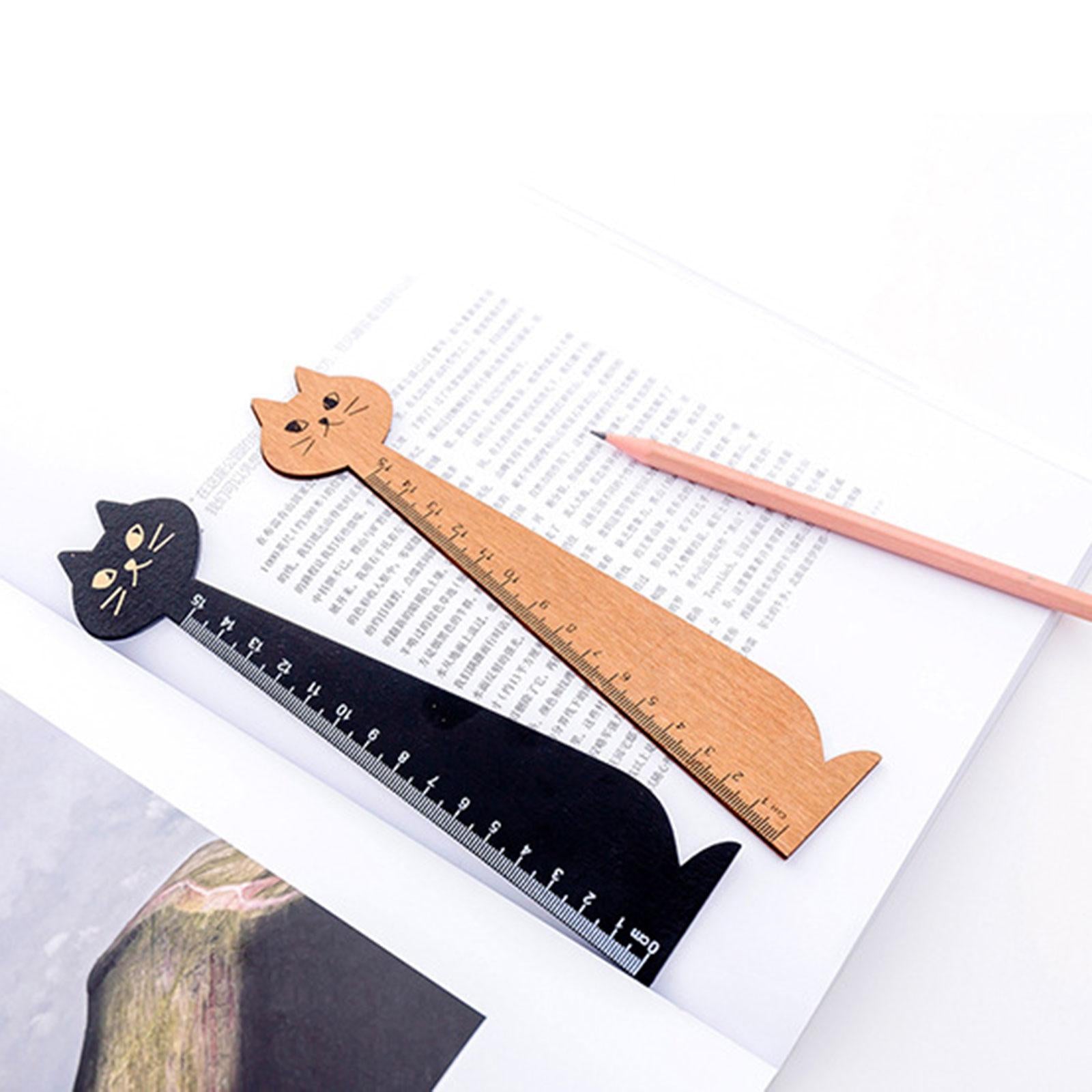 Wooden Straight Ruler Korean Style Cartoon Cat Ruler for Girls Boys Children Yellow