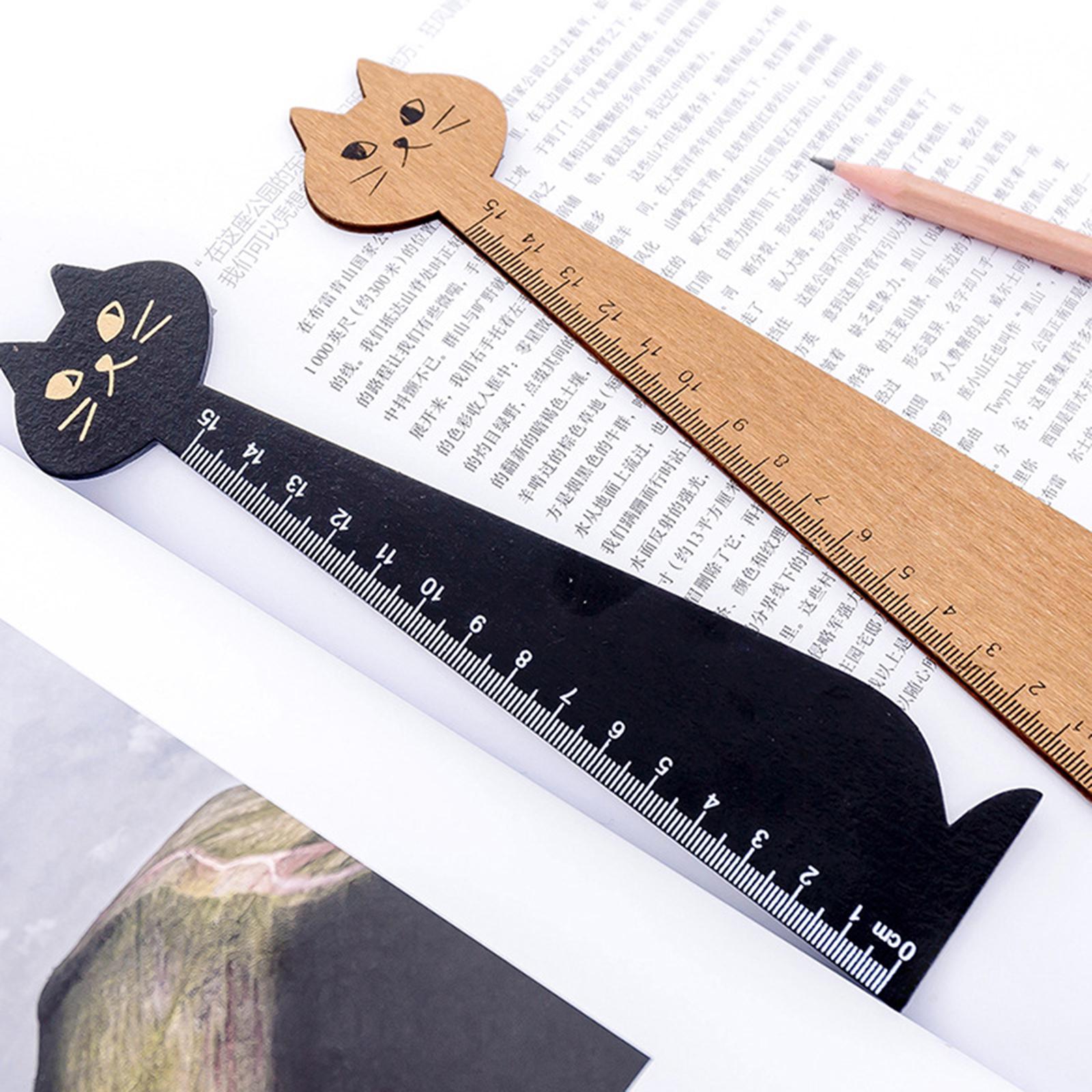 Wooden Straight Ruler Korean Style Cartoon Cat Ruler for Girls Boys Children Yellow