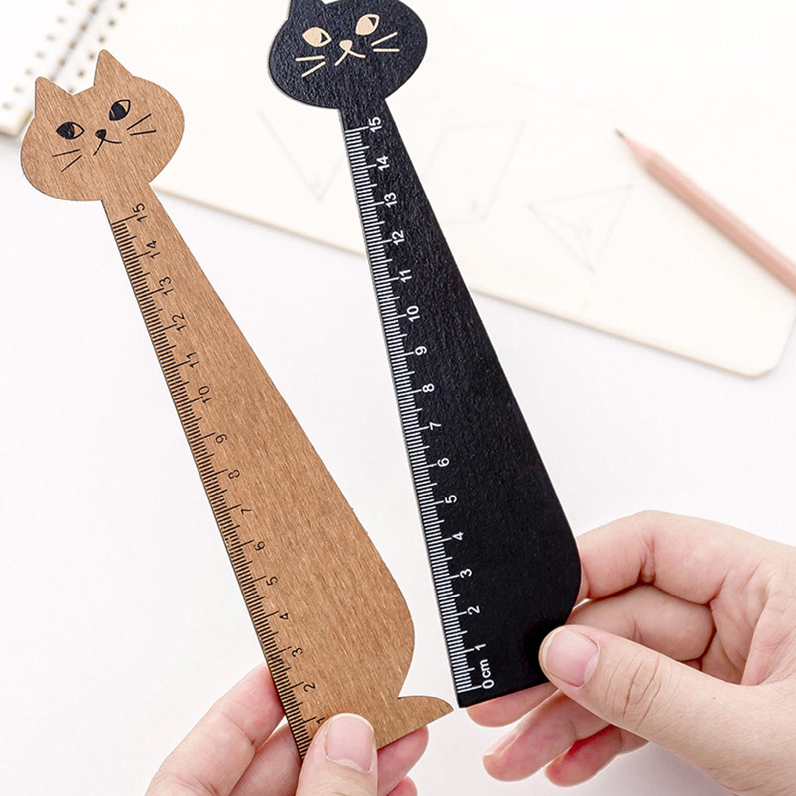 Wooden Straight Ruler Korean Style Cartoon Cat Ruler for Girls Boys Children Yellow