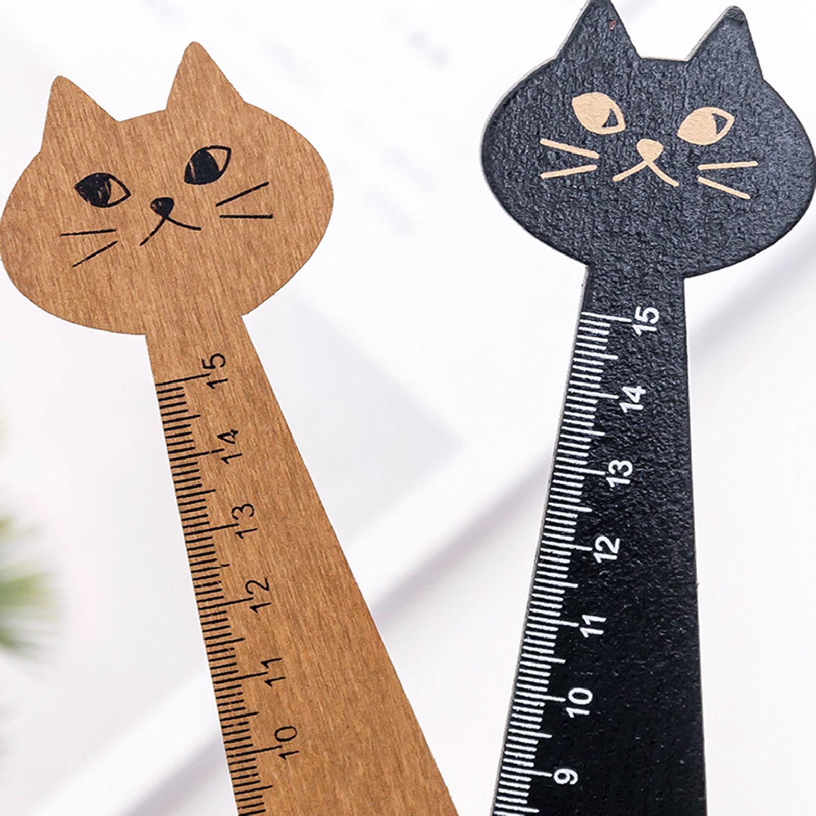 Wooden Straight Ruler Korean Style Cartoon Cat Ruler for Girls Boys Children Black