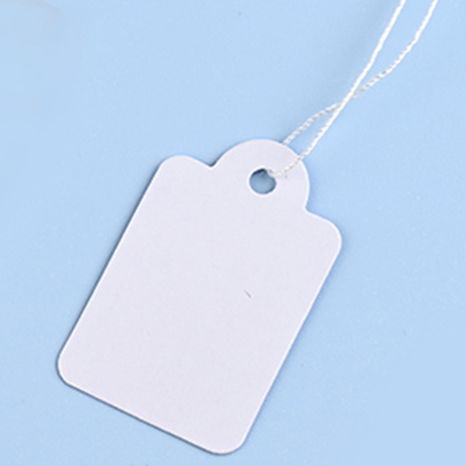 100 Pieces Paper Tags with String Attached Price Hanging Labels for Birthday 35x22mm white