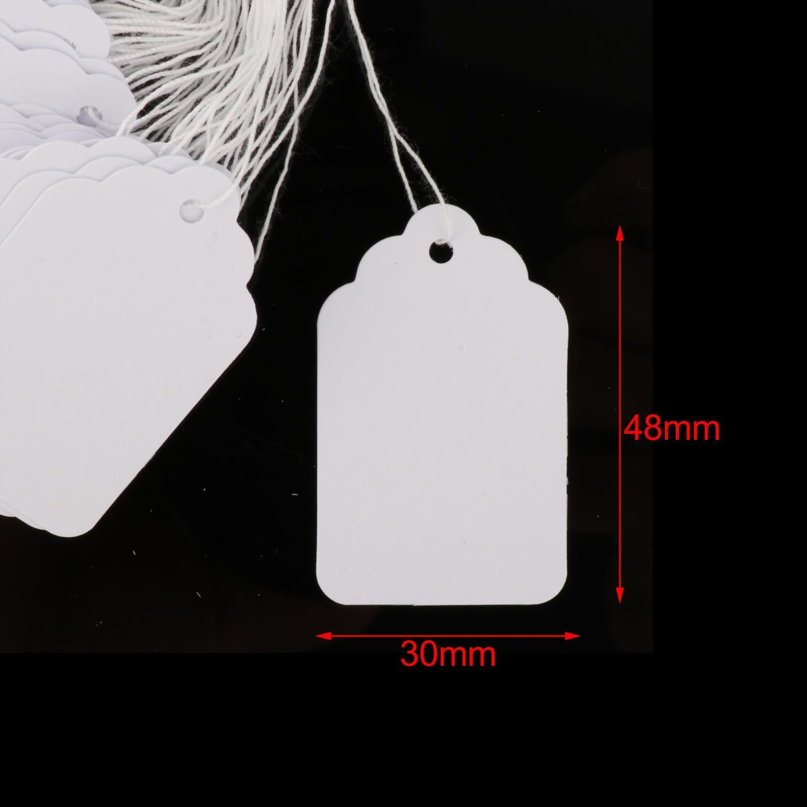 100 Pieces Paper Tags with String Attached Price Hanging Labels for Birthday 48x30mm white