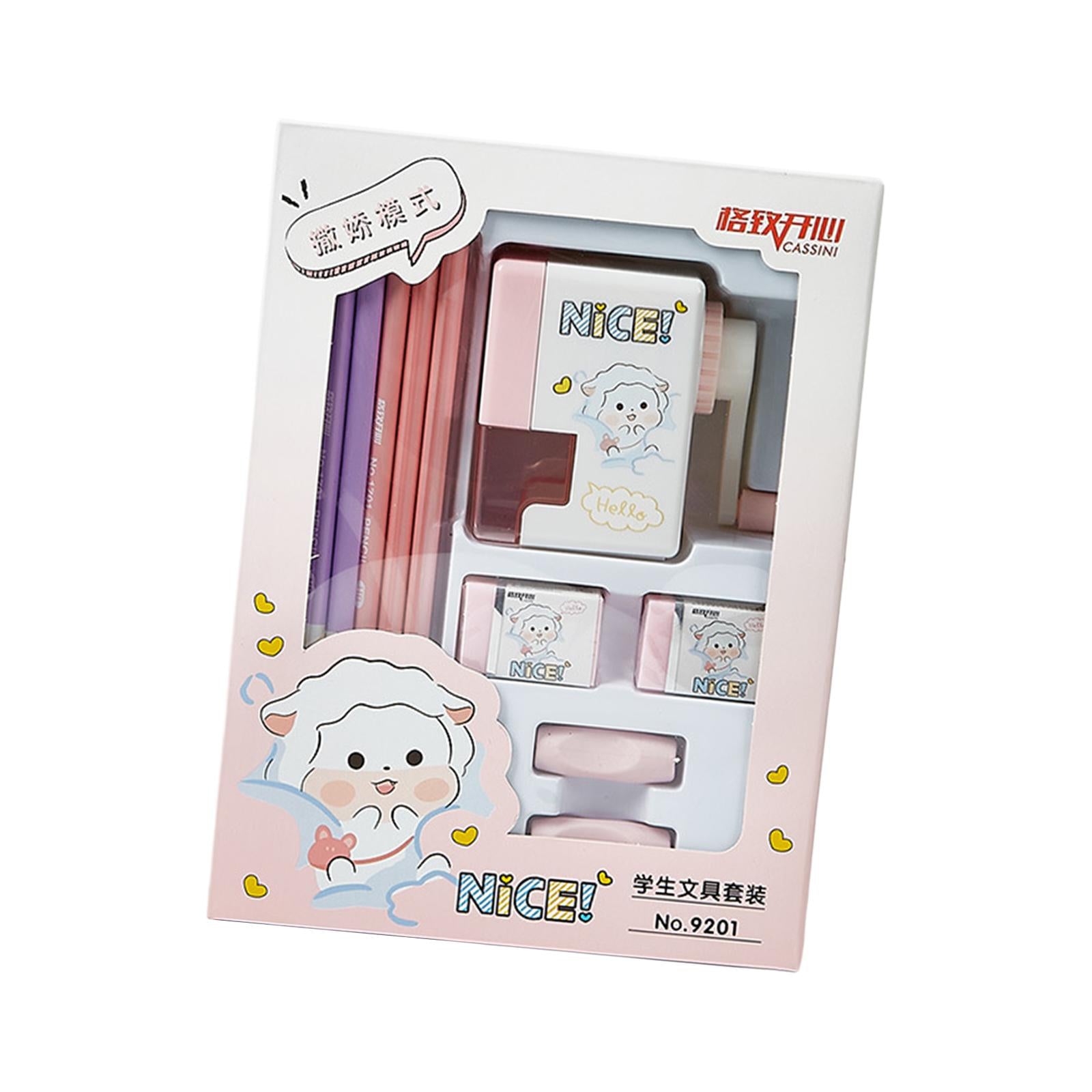 School Stationary Set Gifts for Kids Cute Back to School Supplies 12 Pencils pink