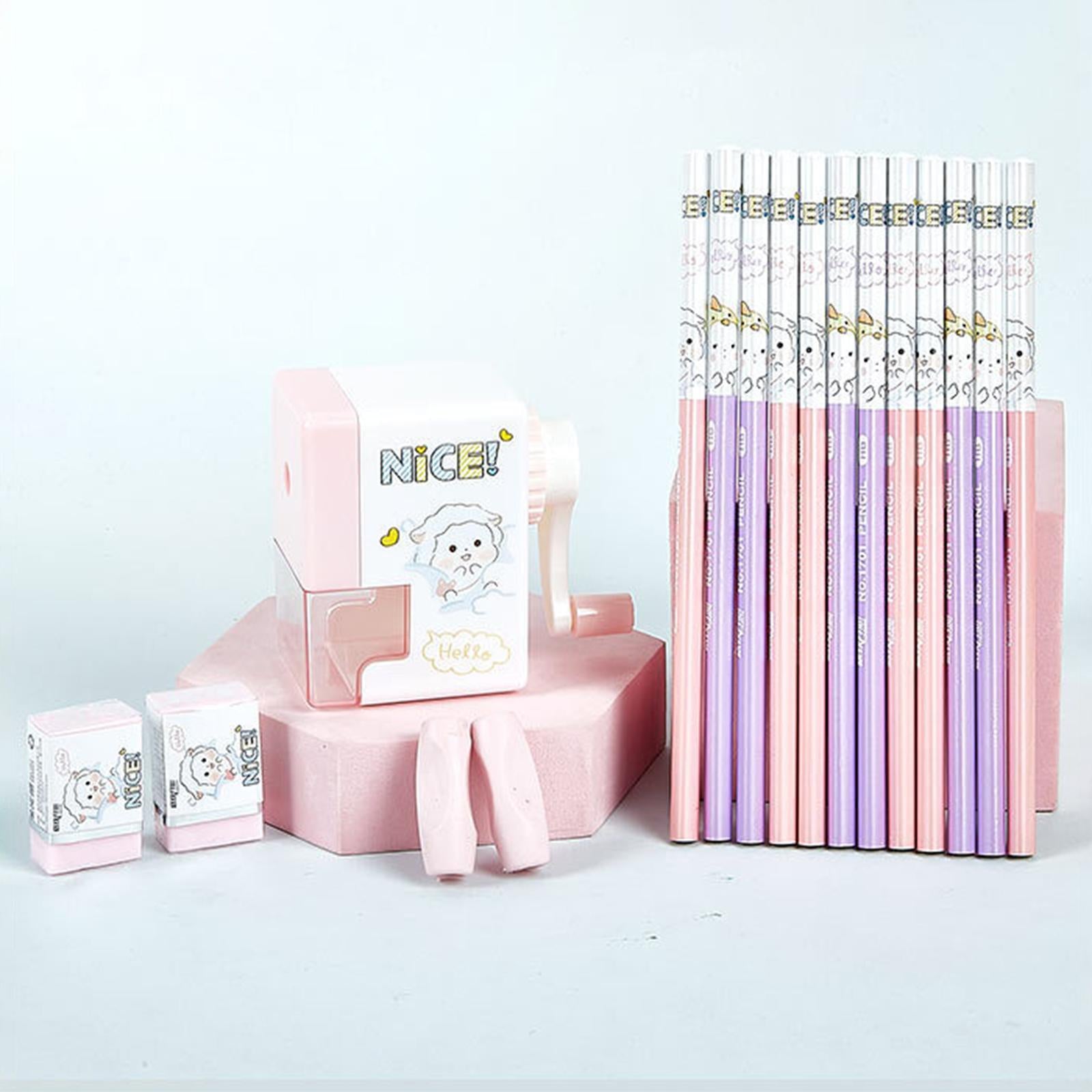 School Stationary Set Gifts for Kids Cute Back to School Supplies 12 Pencils pink