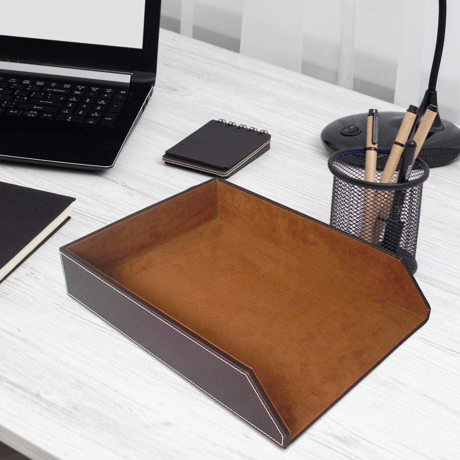 Single Tier File Holder Multifunctional PU Paper Letter Tray for Office Home B