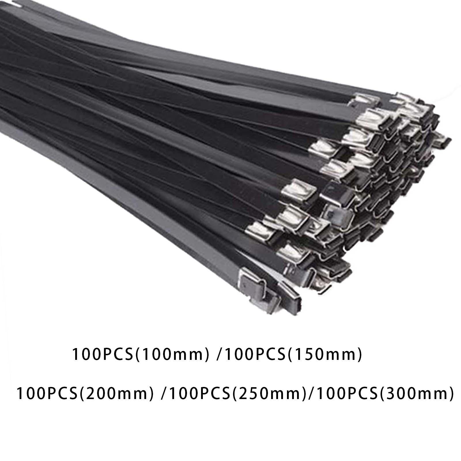 100Pcs 304 Stainless Steel Cable Ties Wrap Coated Accessory Sturdy Versatile 4.6x100mm