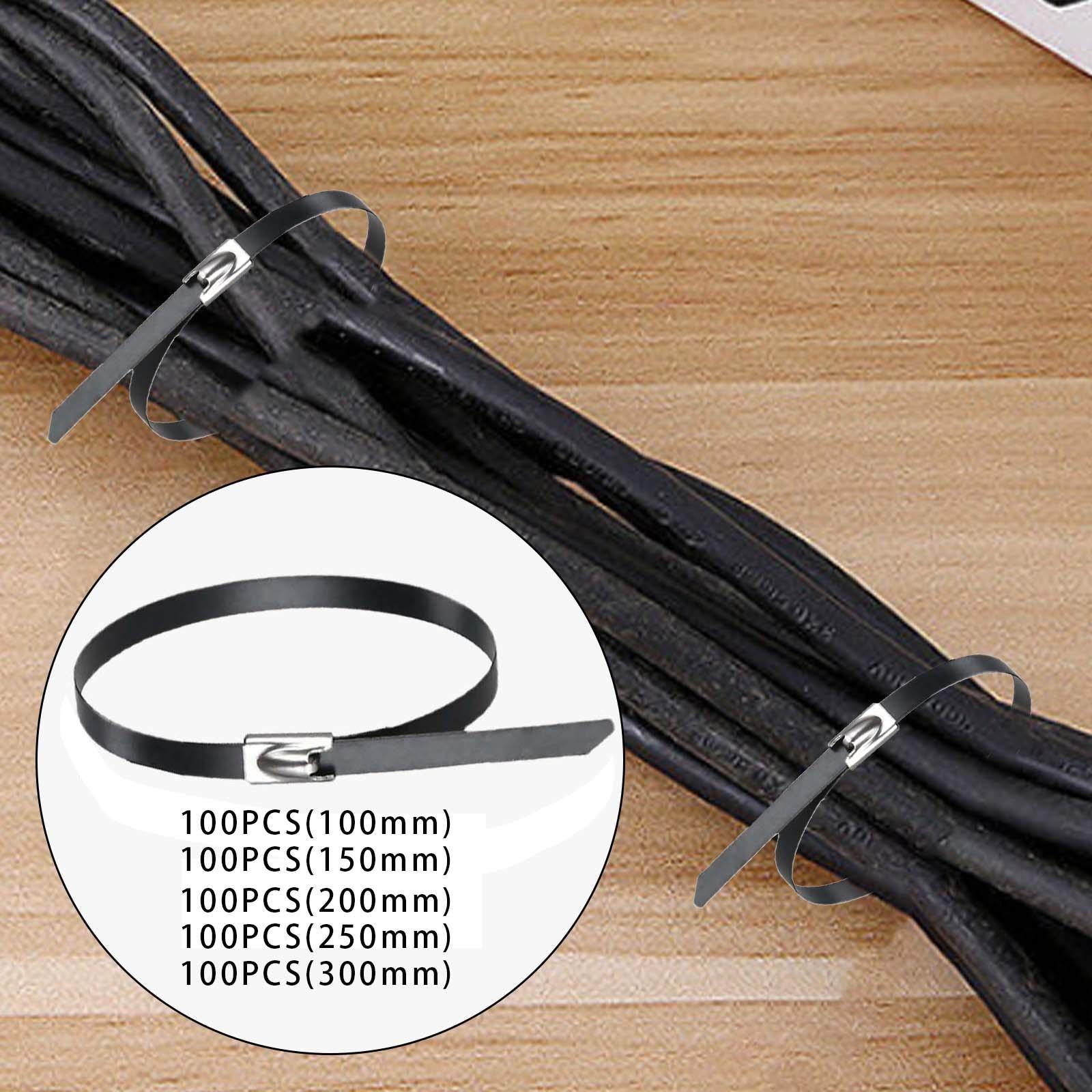 100Pcs 304 Stainless Steel Cable Ties Wrap Coated Accessory Sturdy Versatile 4.6x100mm