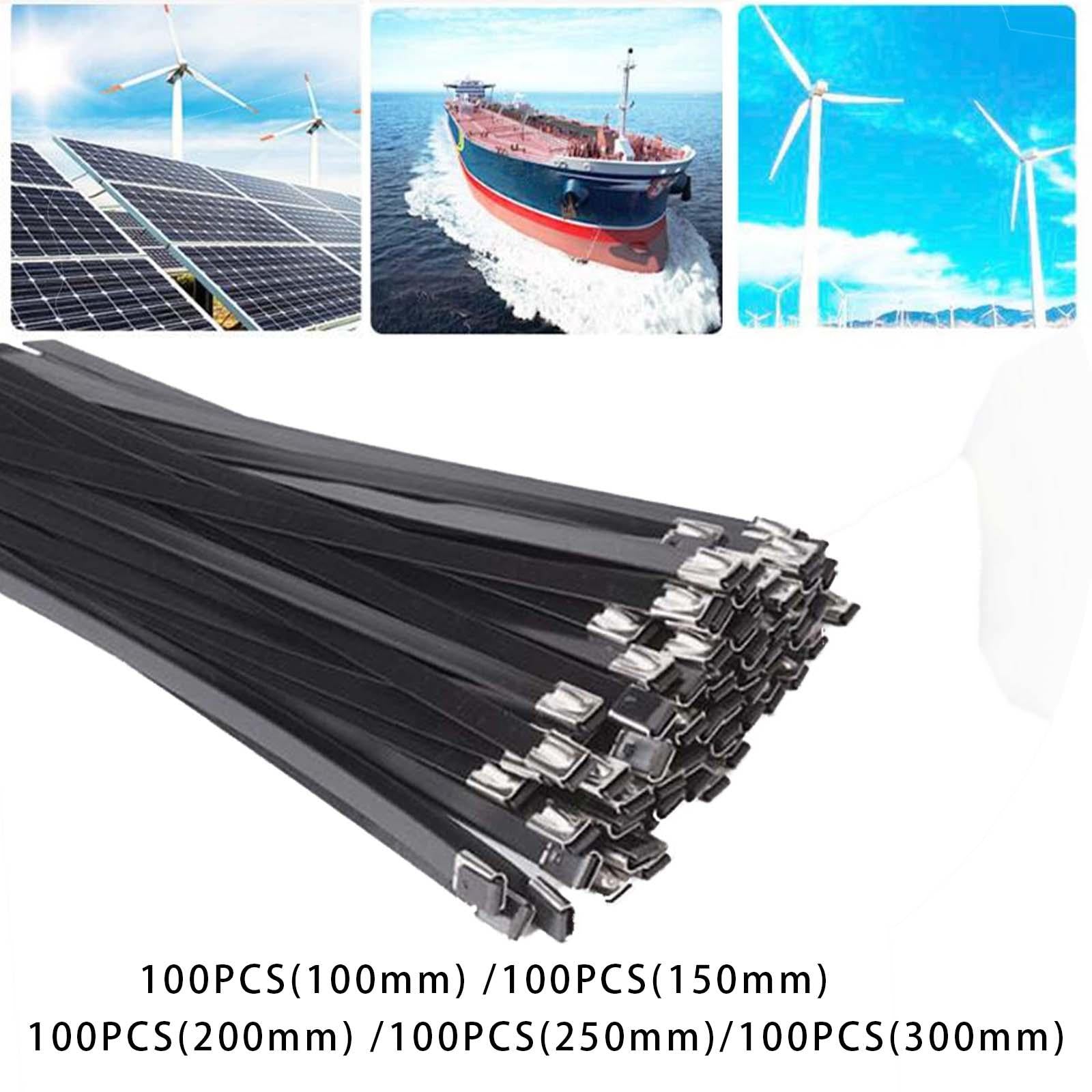 100Pcs 304 Stainless Steel Cable Ties Wrap Coated Accessory Sturdy Versatile 4.6x100mm