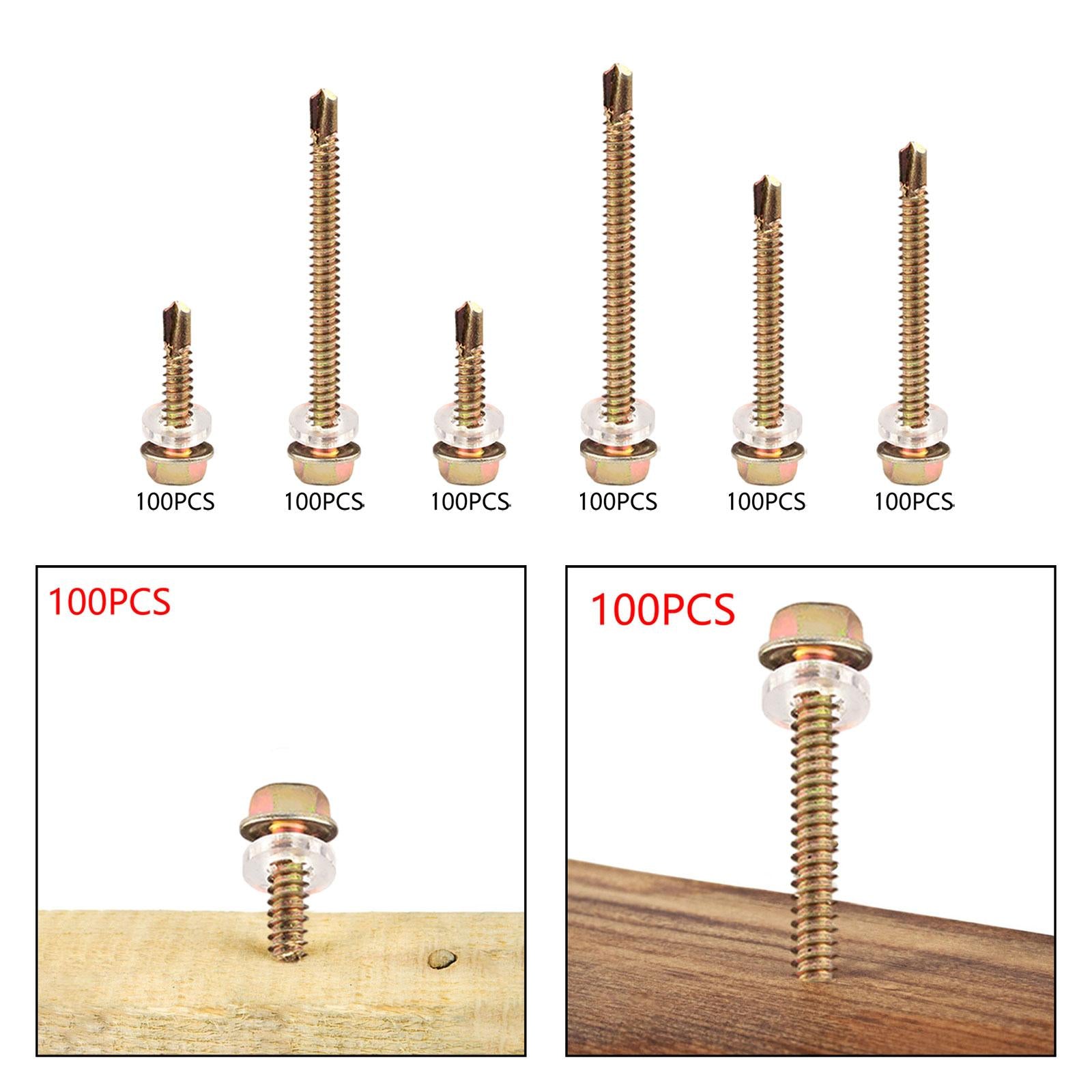 100 Pieces Hex Washer Head Self Drilling Screws Assembly Self Tapping Screws 4.2x25mm